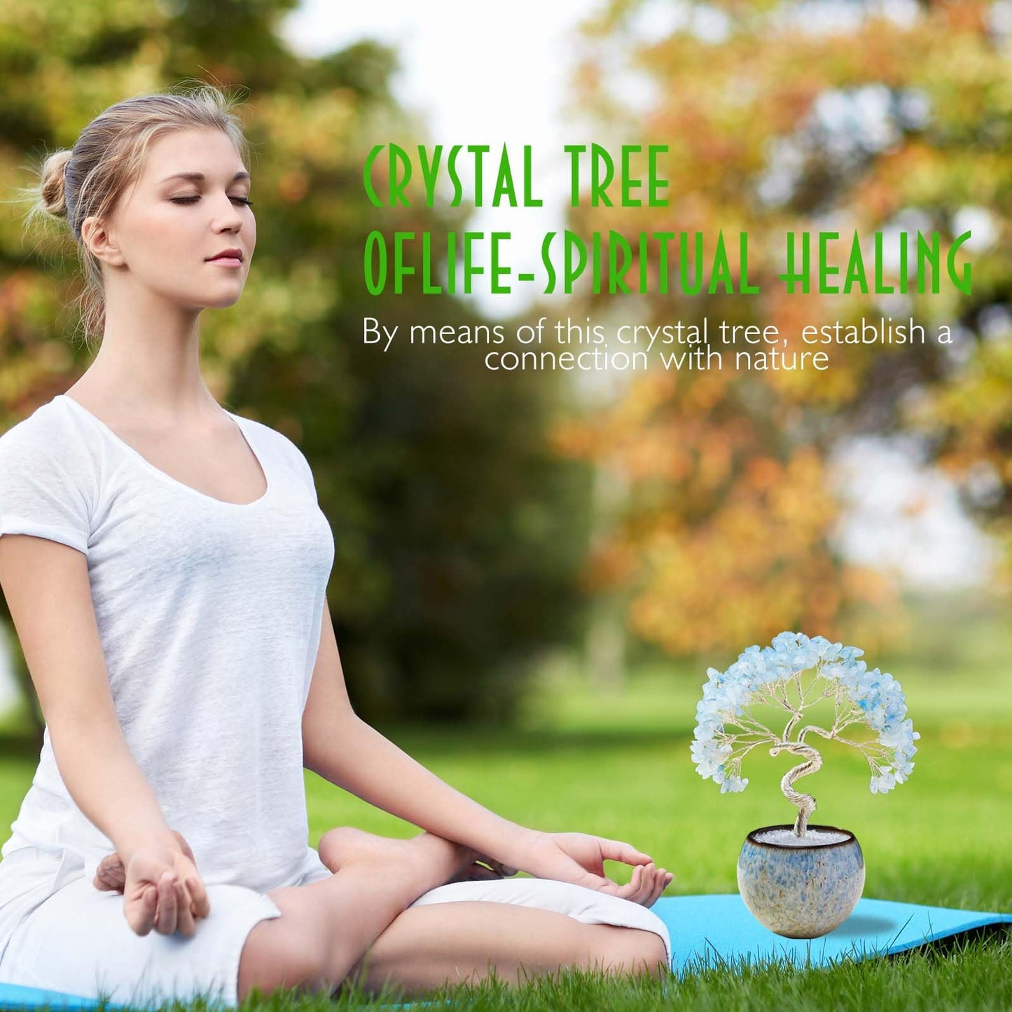Runyangshi Aquamarine Crystal Tree of Life - 7in Chakra Crystal Money Tree with 297 Natural Healing Crystal Gemstone for Feng Shui, Luck, Balancing Energy Home Decor & Spiritual Gift