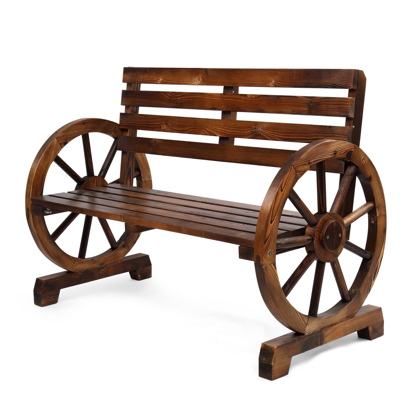 VINGLI Rustic Wooden Wheel Bench Outdoor Bench, Patio Bench Wagon Slatted Seat, Garden Benches for Outdoors 350lbs High Capacity, Weather Resistance (Rustic, 41in)