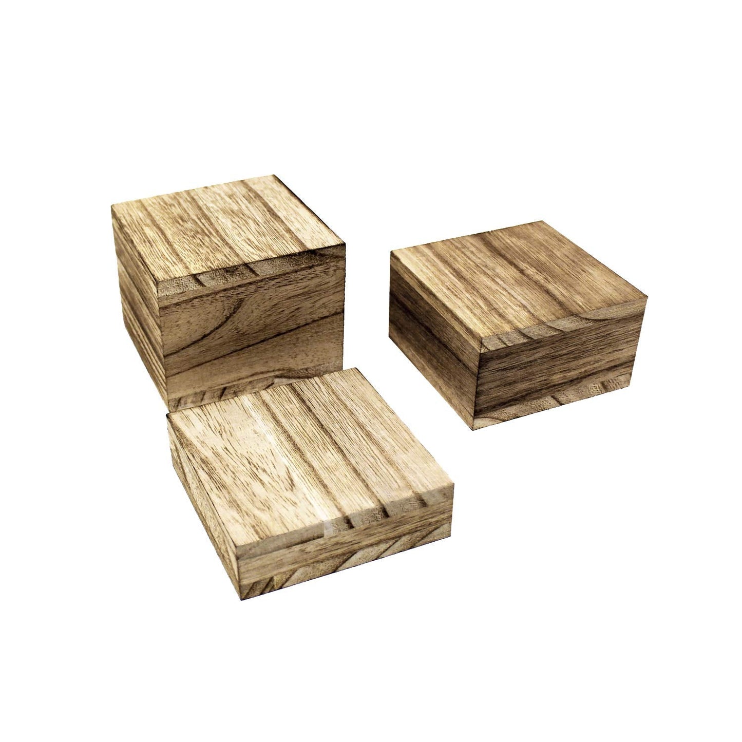 MOOCA 3-Piece Wooden Square Risers for Display Jewelry and Accessories Stand, Wood Display Stand, Oak Color