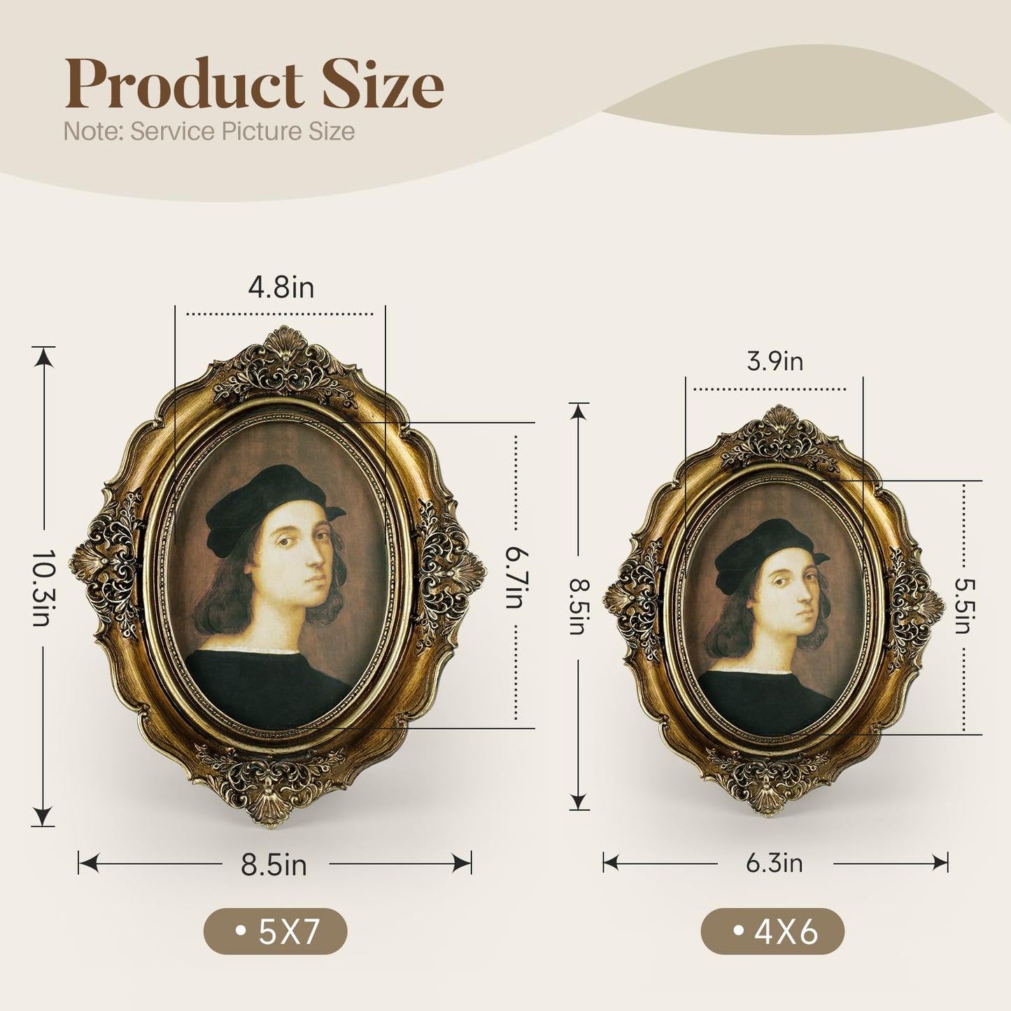 Cuspin 4x6 Vintage Picture Frame, Bronze Gold 4 by 6 Picture Frames Hand-Crafted Resin with Glass Front, Ornate Retro Oval Photo Frame for Wall Hanging and Tabletop Display