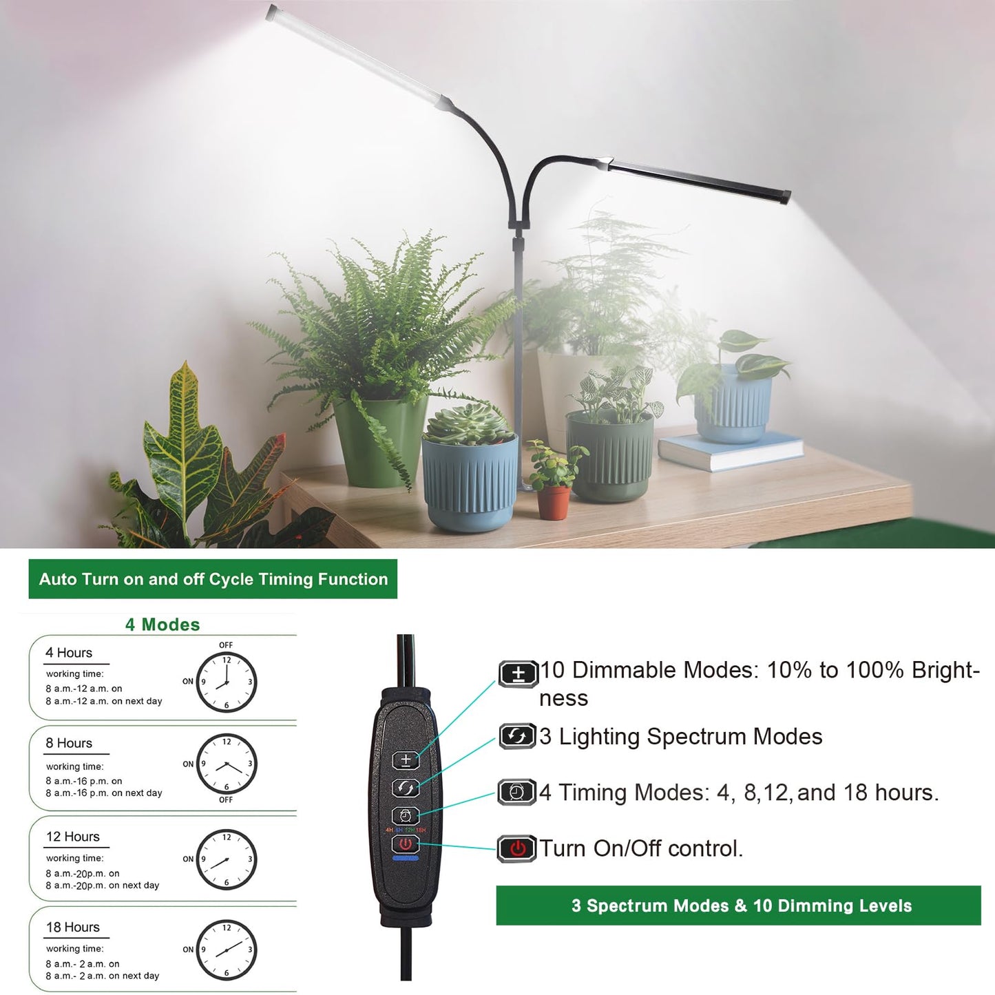 CalKoo 2025 Professional Grow Lights for Indoor Plants Growing, 126 LEDs 6000K Full Spectrum Plant Grow Lights Indoor, Height Adjustable (13-38''), 3 Spectrum Modes + 10 Dimming with 4/8/12/18H Timer