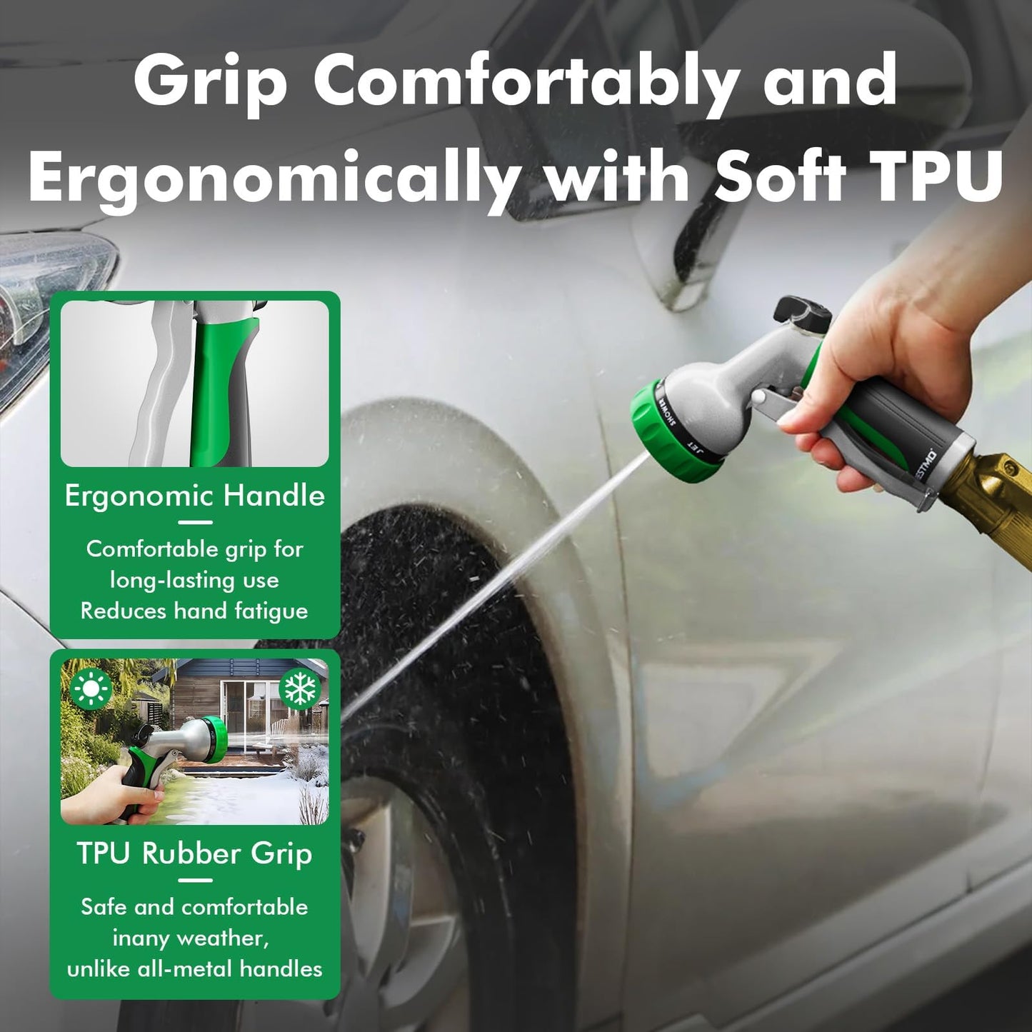 RESTMO Garden Hose Nozzle, Heavy Duty Metal Water Hose Nozzle with 7 Adjustable Spray Patterns, High Pressure Hand Sprayer with Flow Control for Watering Plants & Lawns, Washing Cars & Pets