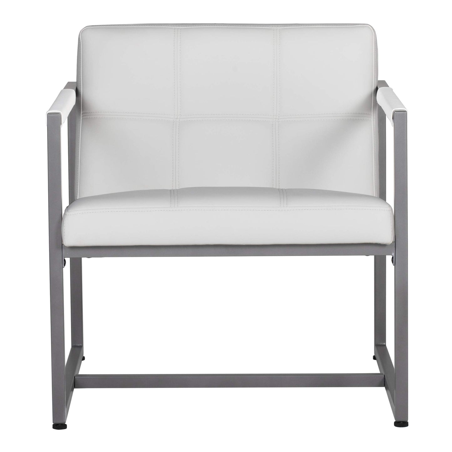 Studio Designs Home Modern Accent Chair Camber Mid-Century, Pewter Grey Metal Frame & White Bonded Leather
