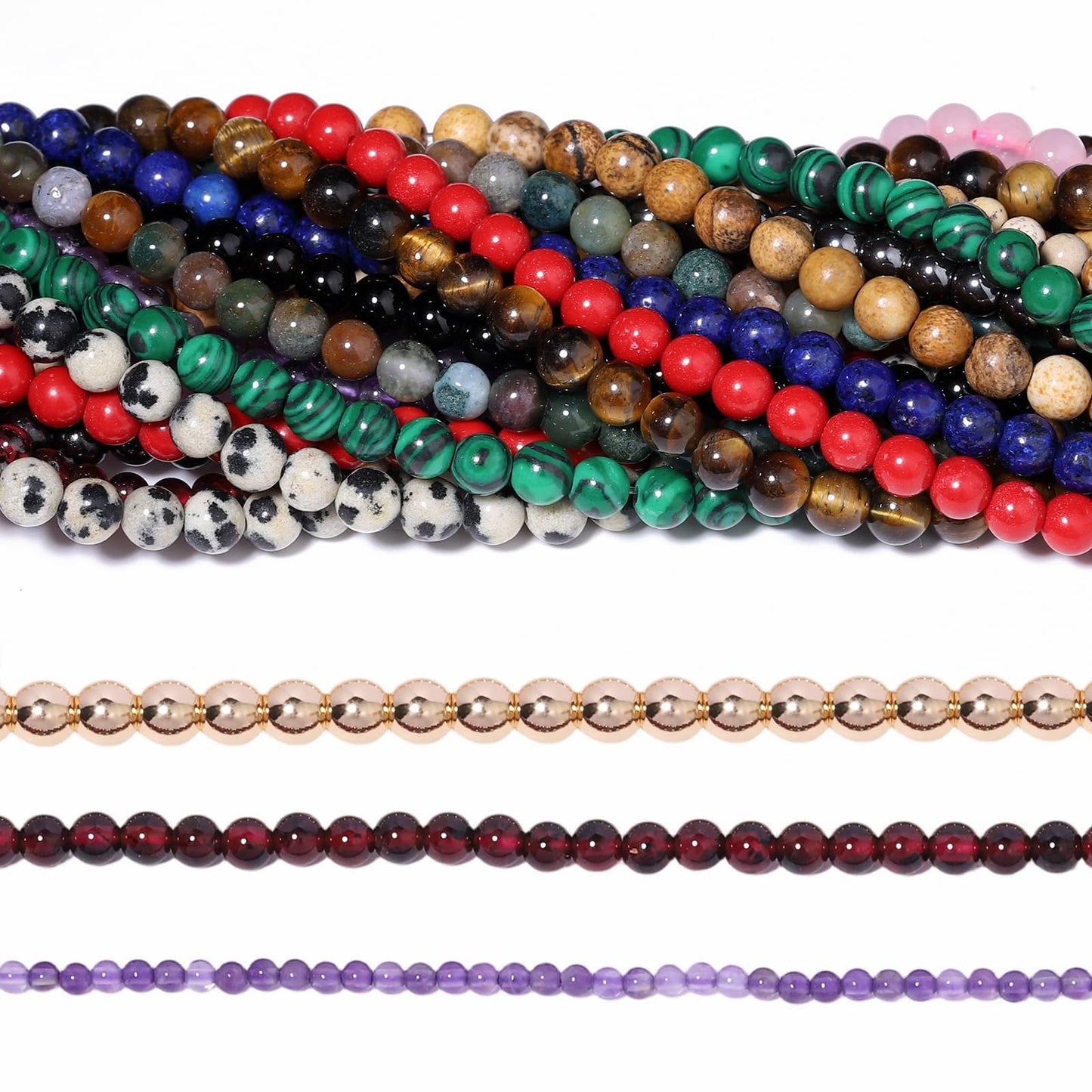 Songxi 90pcs 4mm Green Peacock Natural Round Stone Beads for Jewelry Making, Smooth Loose Small Gemstone Beads for Bracelets Necklace, Chakra Stones with Energy Power