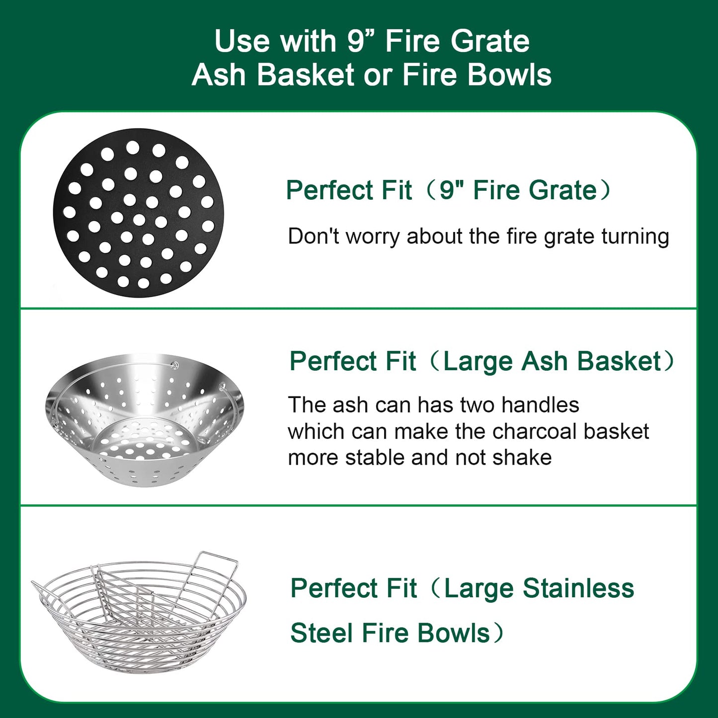 Upgrade Cast Iron Ash Can with Handle, Quantfire Charcoal Ash Basket Big Green Egg Accessories Must Haves Kamado Ash Pot Fits Large Big Green Egg