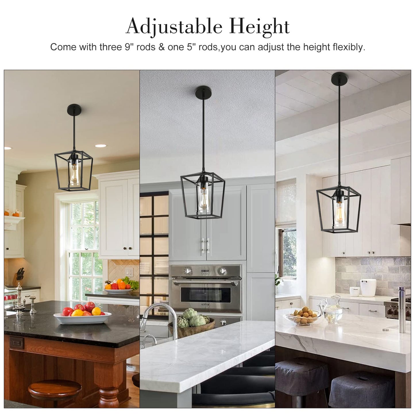 GZJunYo Black Pendant Lights Kitchen Island, 1-Light Farmhouse Kitchen Pendant Lighting Over Island, Metal Cage Island Hanging Lights for Kitchen, Dining Room, Entryway, Hallway, Foyer