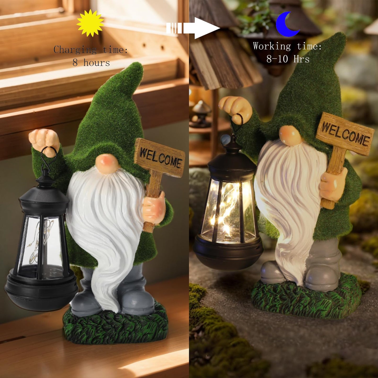 halp·ssfm St Patrick’s Day Green Garden Gnome Statue with Solar Lantern Welcome Sign Outdoor Decor for Porch Lawn Patio Yard Holiday Decorations Housewarming Gifts for Women