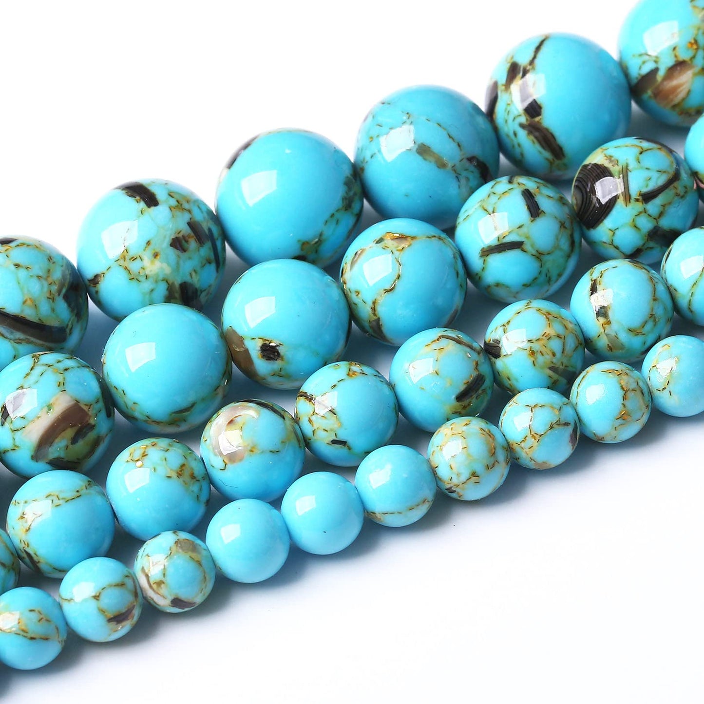 60pc 6MM Turquoise Beads with Mother-of-Pearl Round Natural Gem Beads for Jewelry Making - 15"