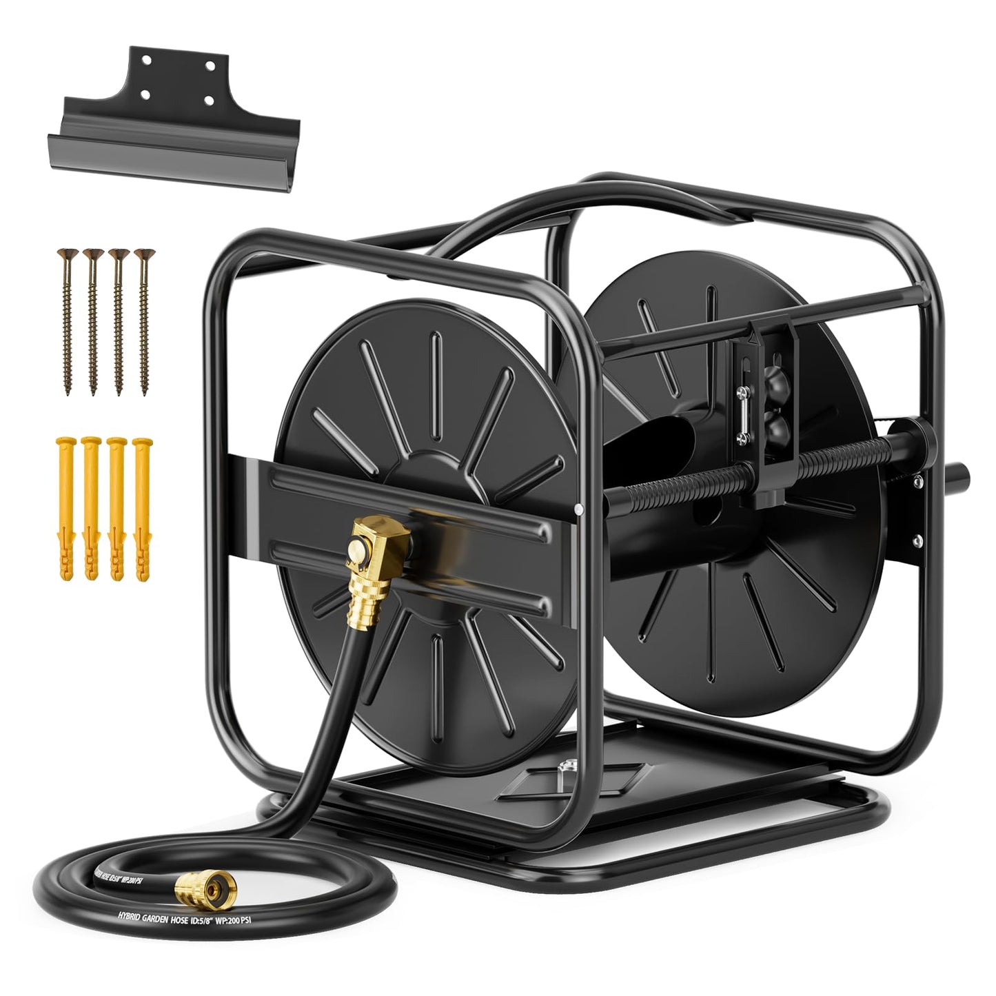 SPECILITE Garden Hose Reels, Holds 100 to 200 FT Hoses, Upgraded Guide System, 360° Swivel Base, Includes 5/8'' x 6ft Leader Hose for Outside, Yard, Wall Mount/Floor Water Pipe Spool