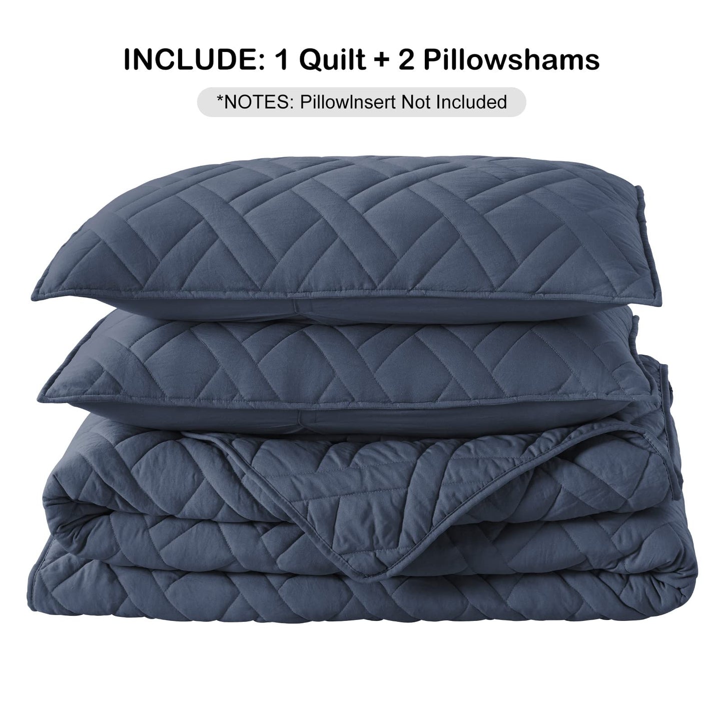 HORIMOTE HOME Quilt Set Queen Size Navy Blue, Classic Geometric Diamond Stitched Pattern, Ultra Soft Microfiber Lightweight Bedding Bedspread Coverlet for All Season with 1 Quilt 2 Pillow Shams