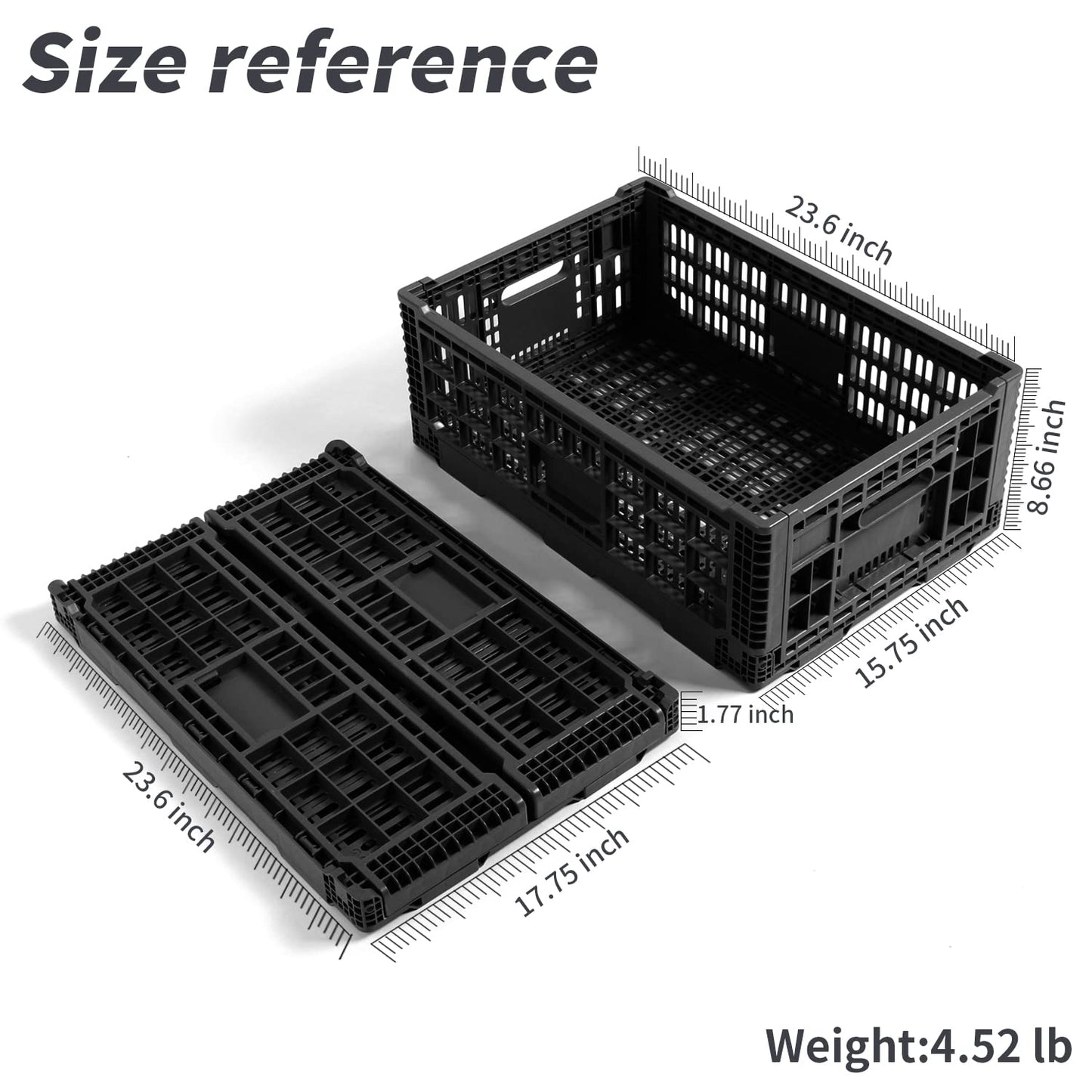 QTJH Collapsible Storage Bin Containe，52 Liter Transferheavy duty plastic storage box ,milk crates heavy duty Transit storage of various items black (1)