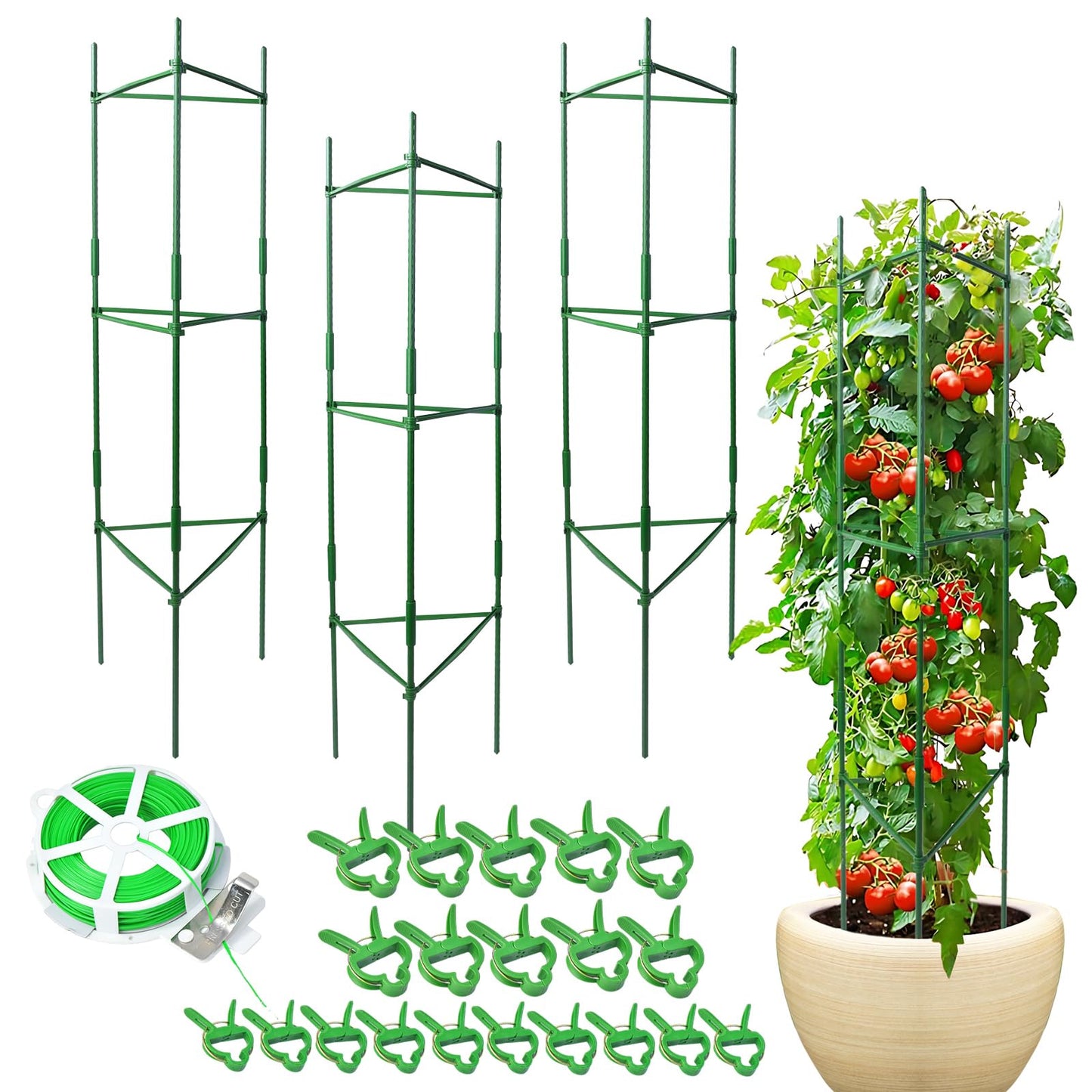 Tomato Cage, Tomato Plant Support Trellis for Garden & Pots, Rust-Resistant Tomato Cages for Climbing Vegetables Plants Flowers, 3 Pack - 48-Inch