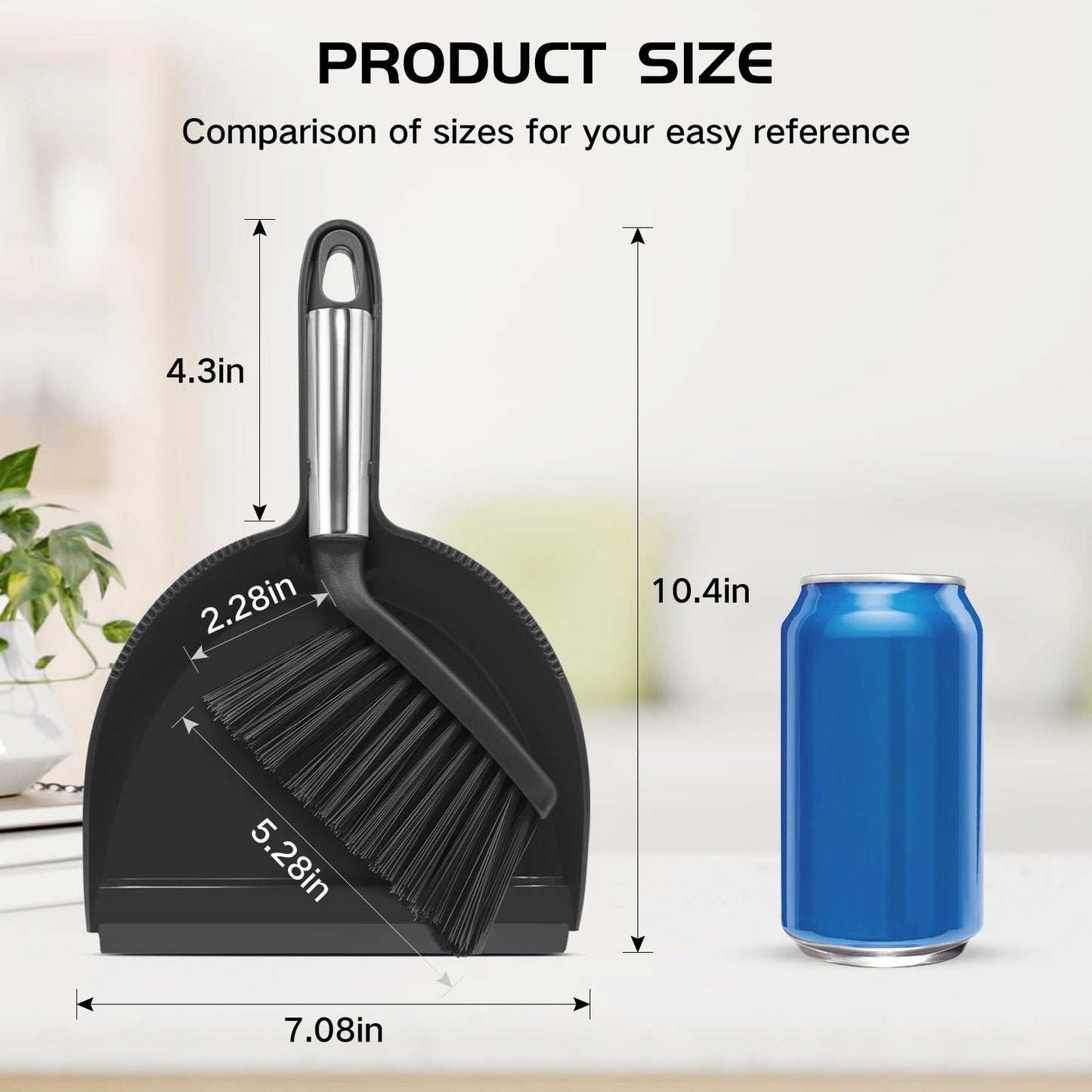 NACENA Mini Broom and Dustpan Set 2 Packs, Small Dust Pan and Brush Set with Handle Dustpan Teeth for Cleaning Hair Suitable for Office Desks Drawers Sofas Outdoor Camping, Black