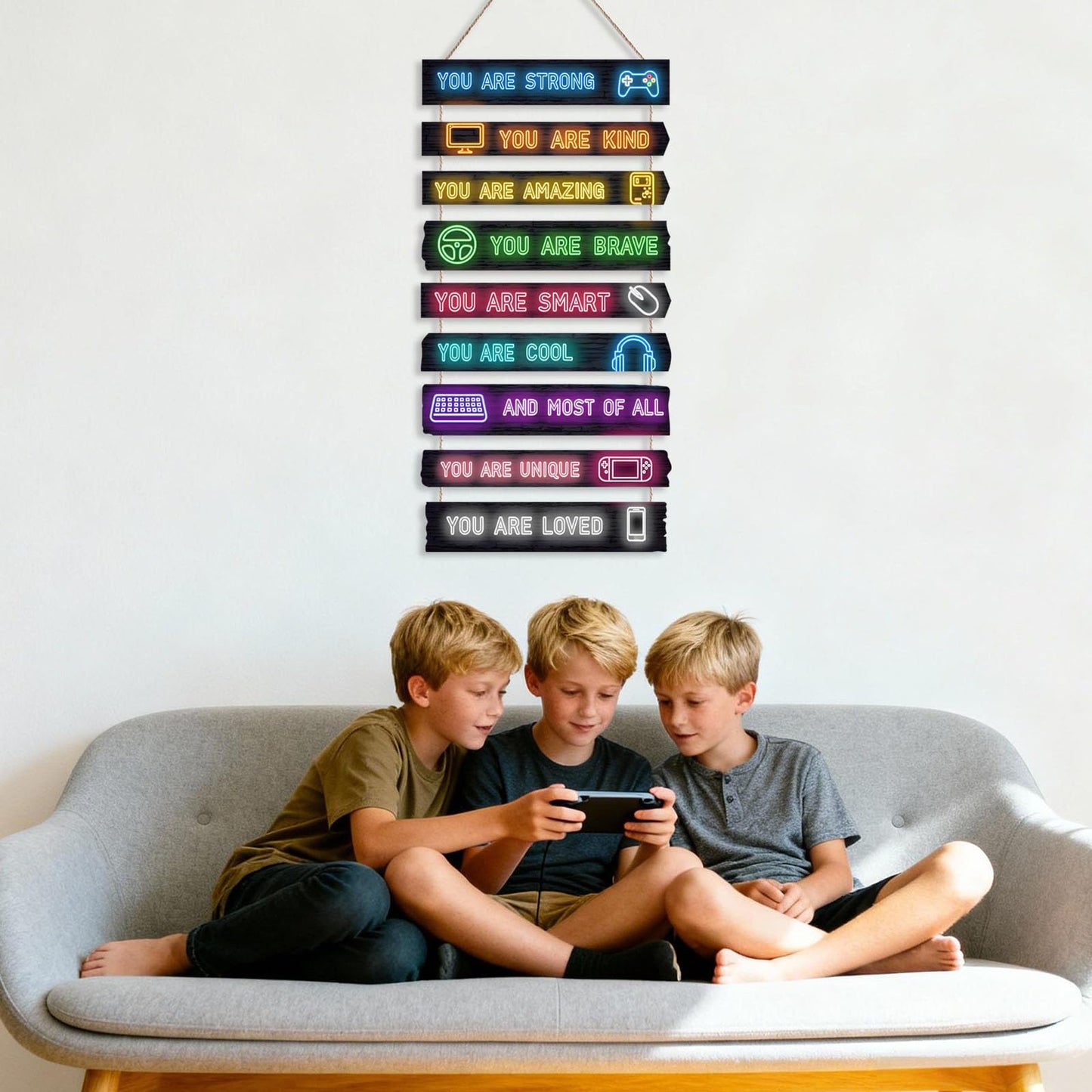 Game Room Decor for Boys, 9-Piece Gaming Wall Art with Inspirational Quotes, Gamer Themed Wooden Signs for Kids Bedroom, Video Game Playroom & Boys Room Wall Decor