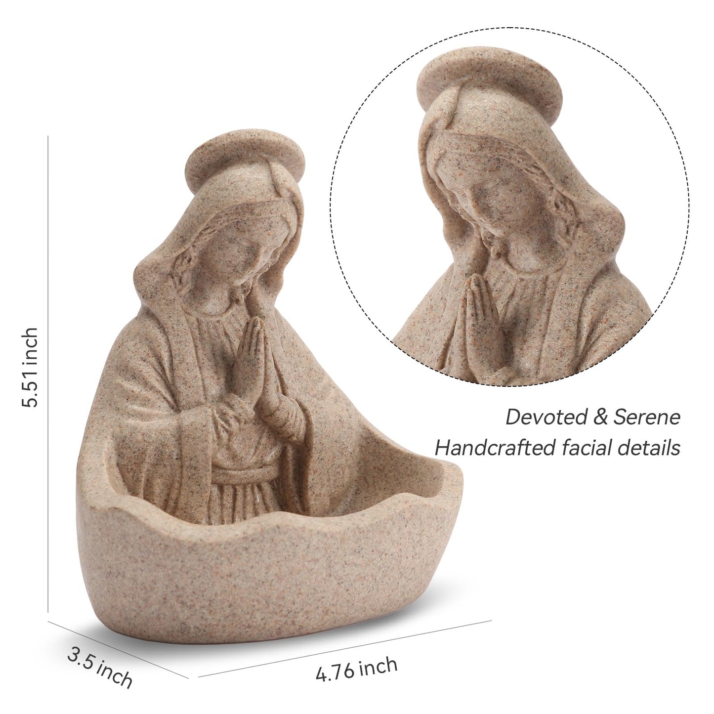 LVEOLU Virgin Mary Statue, Catholic Gifts for Women, Virgin Mary Keepsake Rosary Holder, 5.5" Blessed Mother Statues, Catholic Decor (Sandstone)