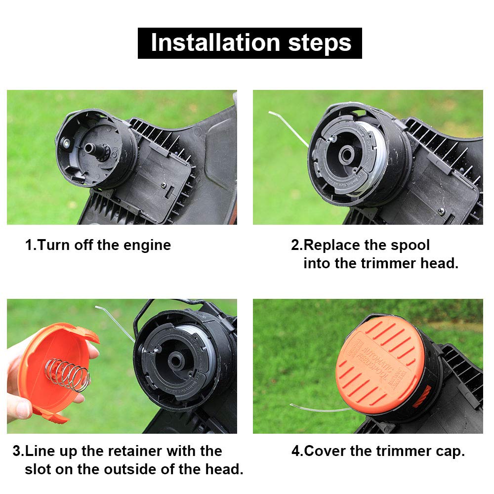 THTEN AF-100 String Trimmer Spool Compatible with Black and Decker GH600 GH900 LST201 LSTE525 BESTA510 30ft 0.065" Refills Line AFS Weed Eater Edger with RC-100-P Spool Cap Covers 6 Pack