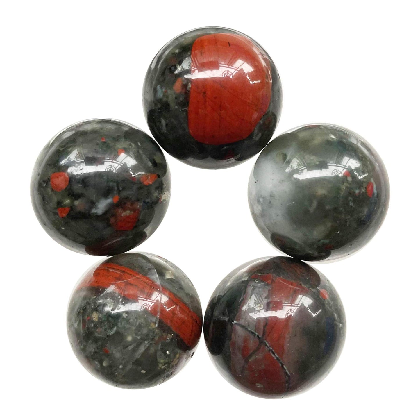 Fekuar 5 Pcs Africa Bloodstone Crystal Sphere Ball Set, Polished Healing Energy Mineral Gemstone Balls for Reiki Chakra Decoration Fengshui 20mm