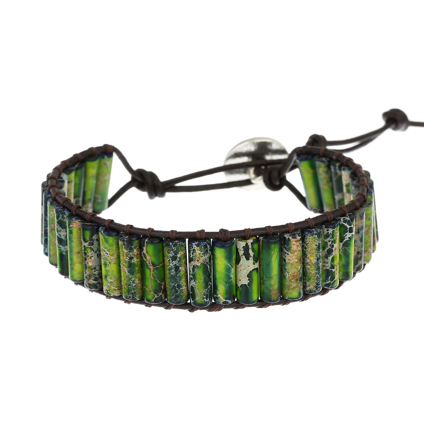 Plumiss Boho Handmade Green Imperial Jasper Bead Wrap Bracelet for Women Men