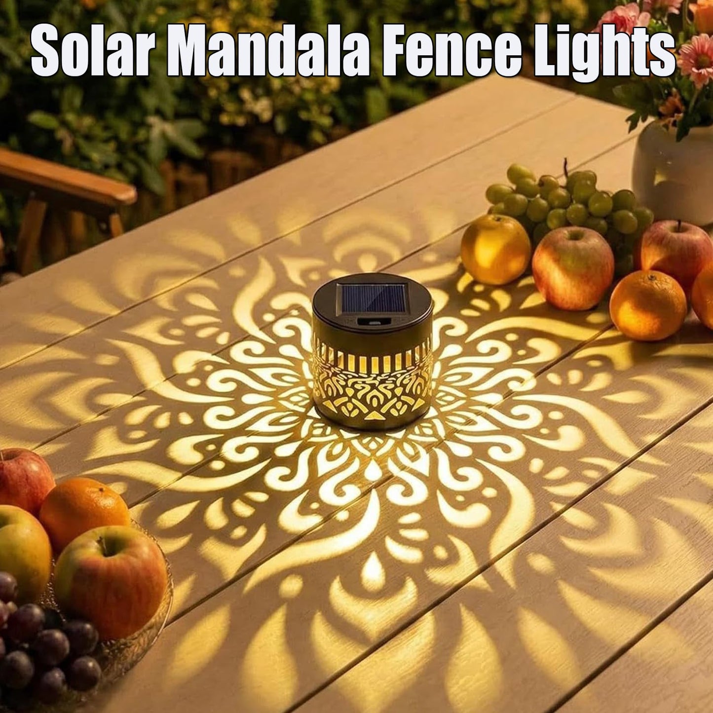 Yalemie Solar Mandala Fence Lights, Decorative Solar Mandala Lights, Waterproof LED Decorative Lighting for Garden Post Patio Backyard Yard Art Decor