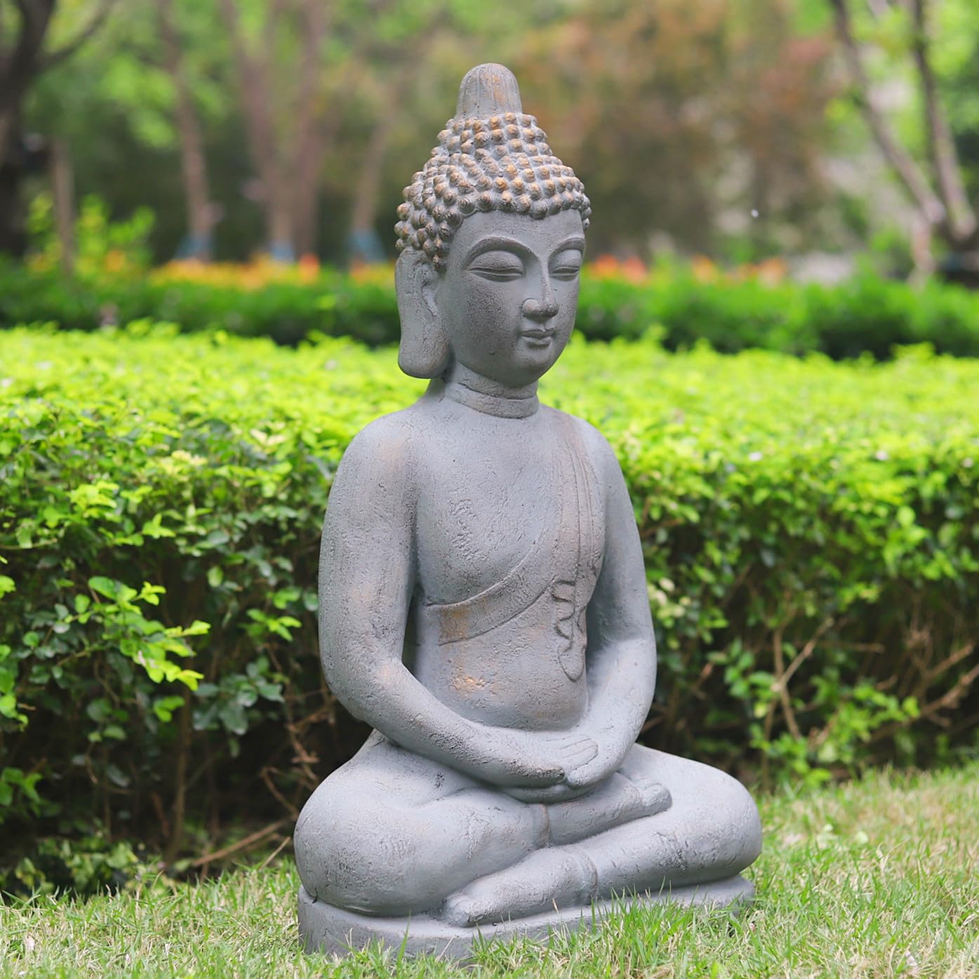 VANZUNE MGO Buddha Statue 26''H Meditative Indian Buddha Statue Buddha Sculpture with Dhyana Mudra Hand Gesture for Tranquil Home Decor Living Room Bedroom Office Tabletop and Gifts, Gray