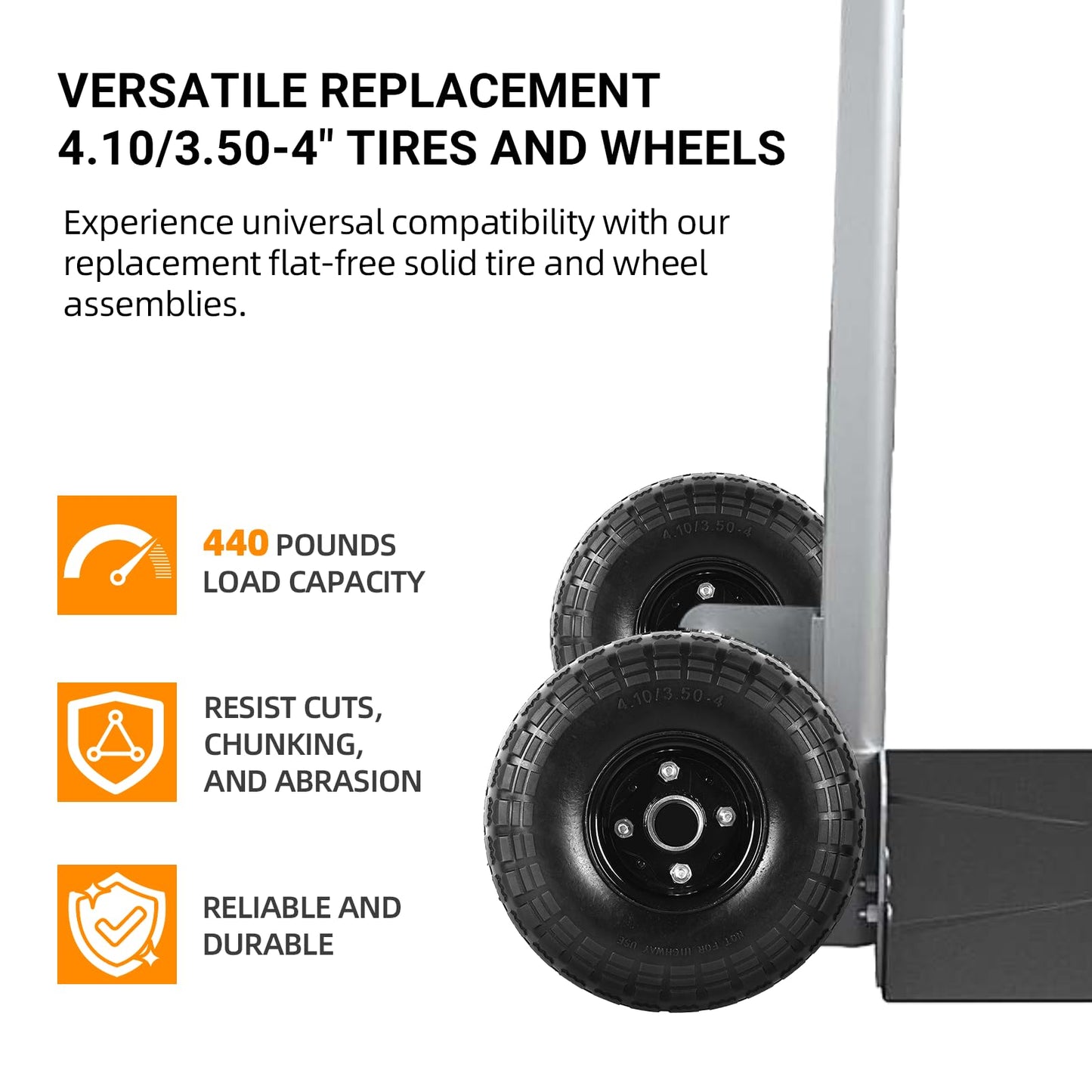 AR-PRO (2-Pack) 10-Inch Solid Tires Wheels, 4.10/3.50-4 Flat-Free Tire Replacement with 5/8" Bearings & 2.2" Offset Hub, Fits Hand Trucks, Wheelbarrows, Garden & Utility Carts