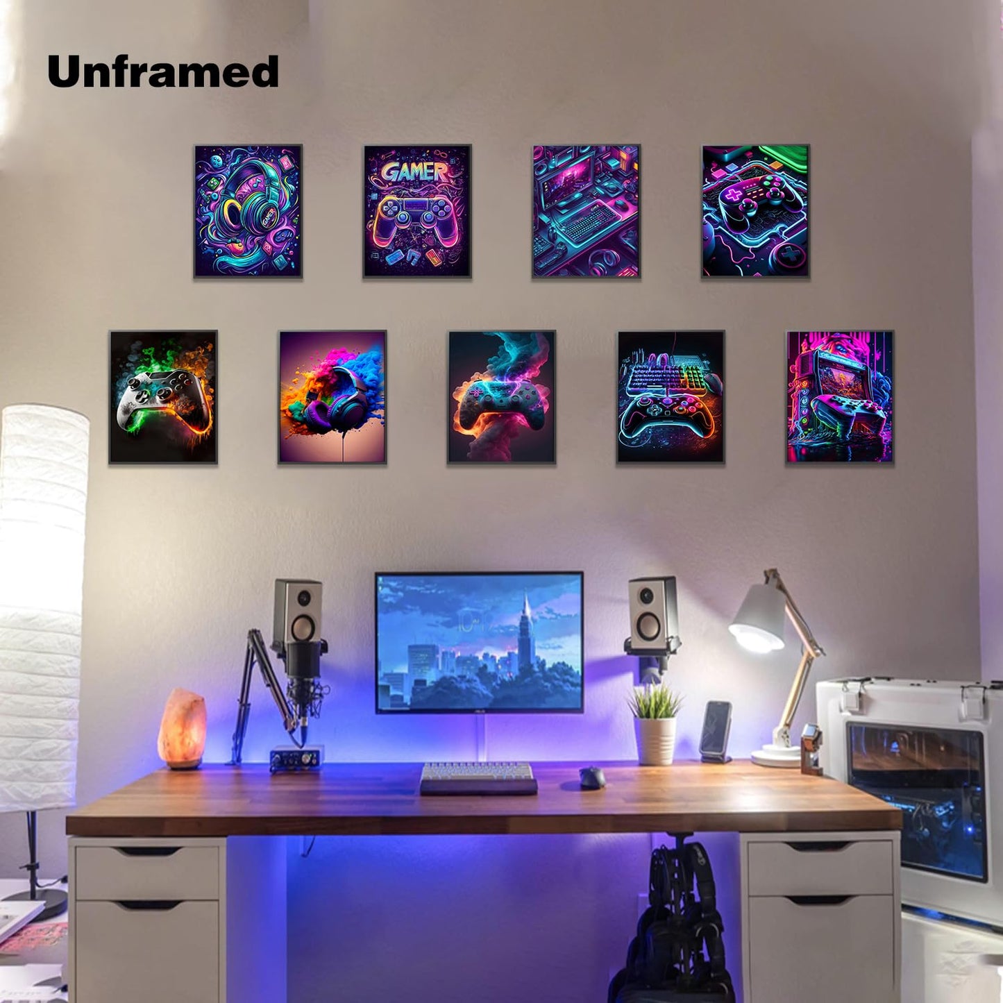 Gaming Room Canvas Wall Art Set of 9, Game Posters Wall Decor, Gamer Paintings Picture Print for Boys Room Kids Game Room Bedroom Boys Home Decoration 8x10In Unframed