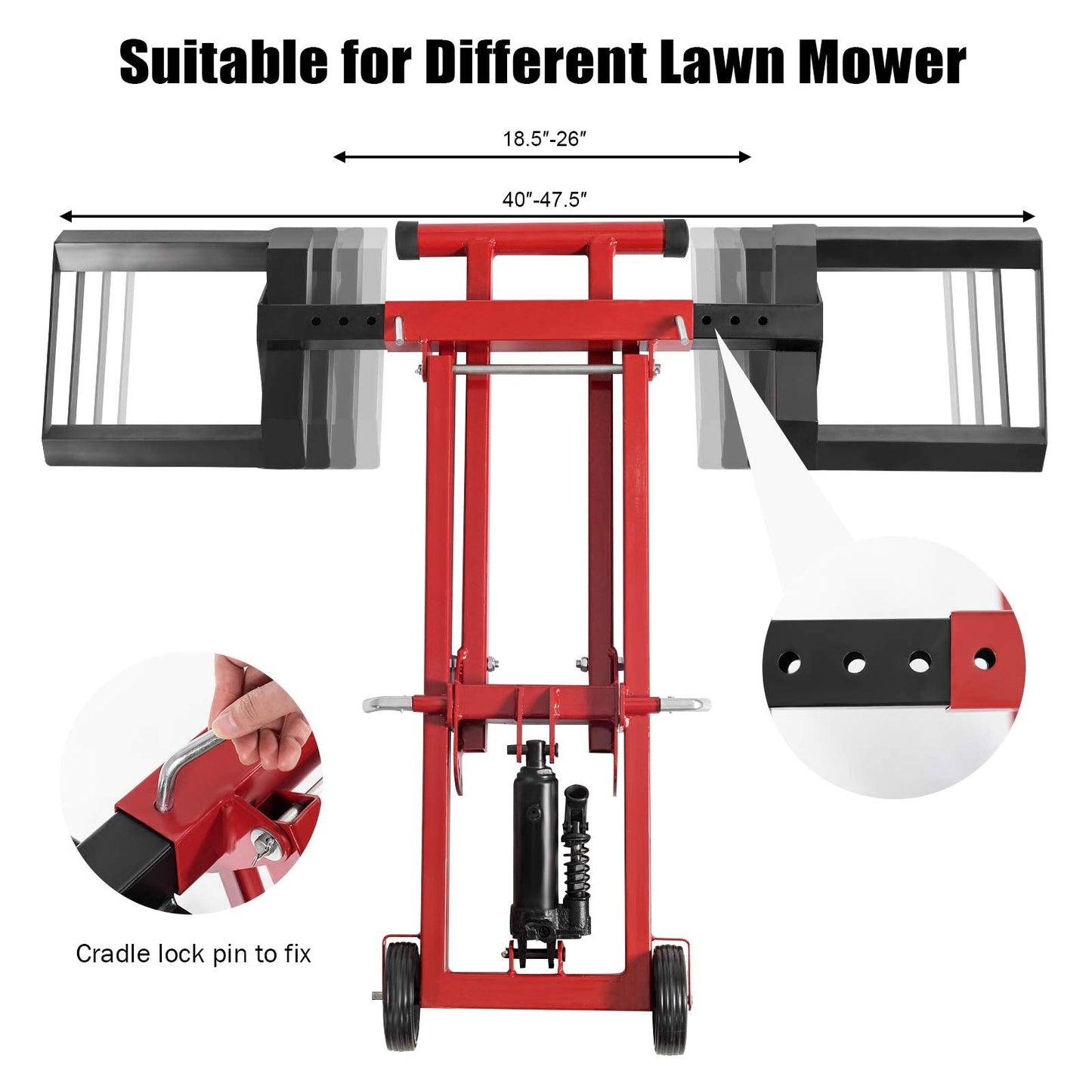 Goplus Lawn Mower Lift, 500LBS Capacity Zero Turn Mower Lift with Hydraulic Jack, Non-Slip Wheels, Adjustable Movable Lawn Mower Lift Jack for Riding Tractors, Lawnmowers