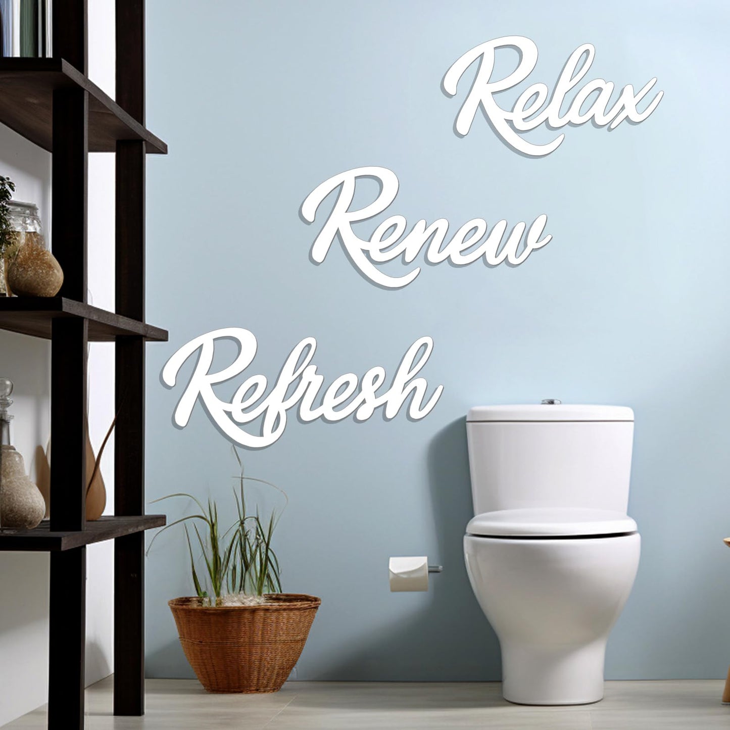 KOYILTD 3 Pieces Bathroom Decor Wooden Bathroom Sign,Relax Renew Refresh Sign (White)