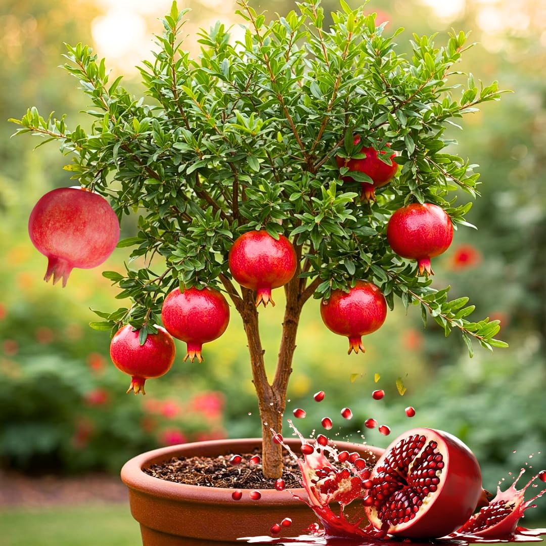 Pomegranate Tree Live Plant, Starter Size 1 Year Old Seedling in 4" Pot, Sweet Pomegranate for Indoor Outdoor Spring Planting