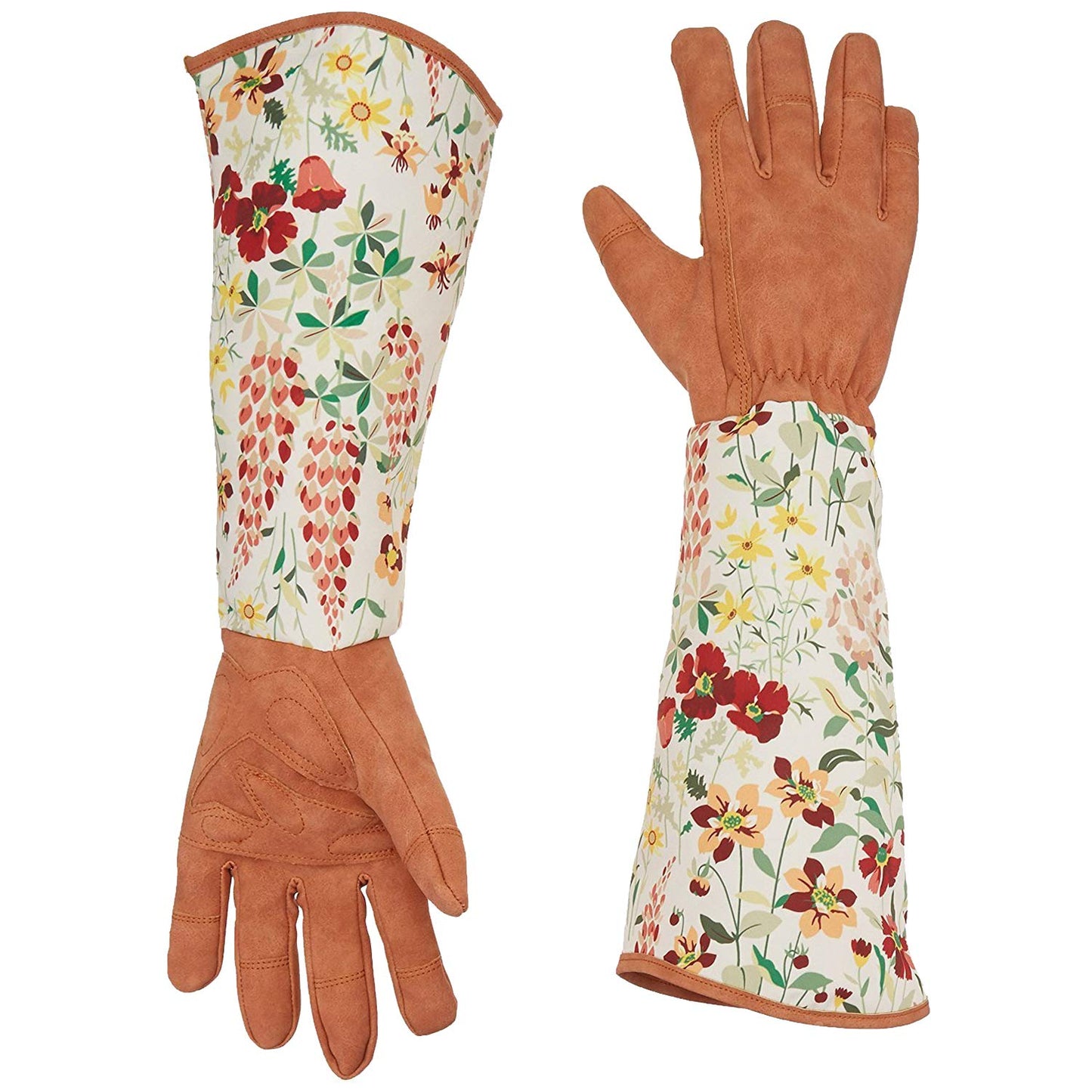 Ruibo Leather Rose Gardening Gloves/Thorn Proof Pruning Gloves With Puncture Resistant Long Sleeve Polyester Print Cuff/For Blackberry Plants Rose Bush Women