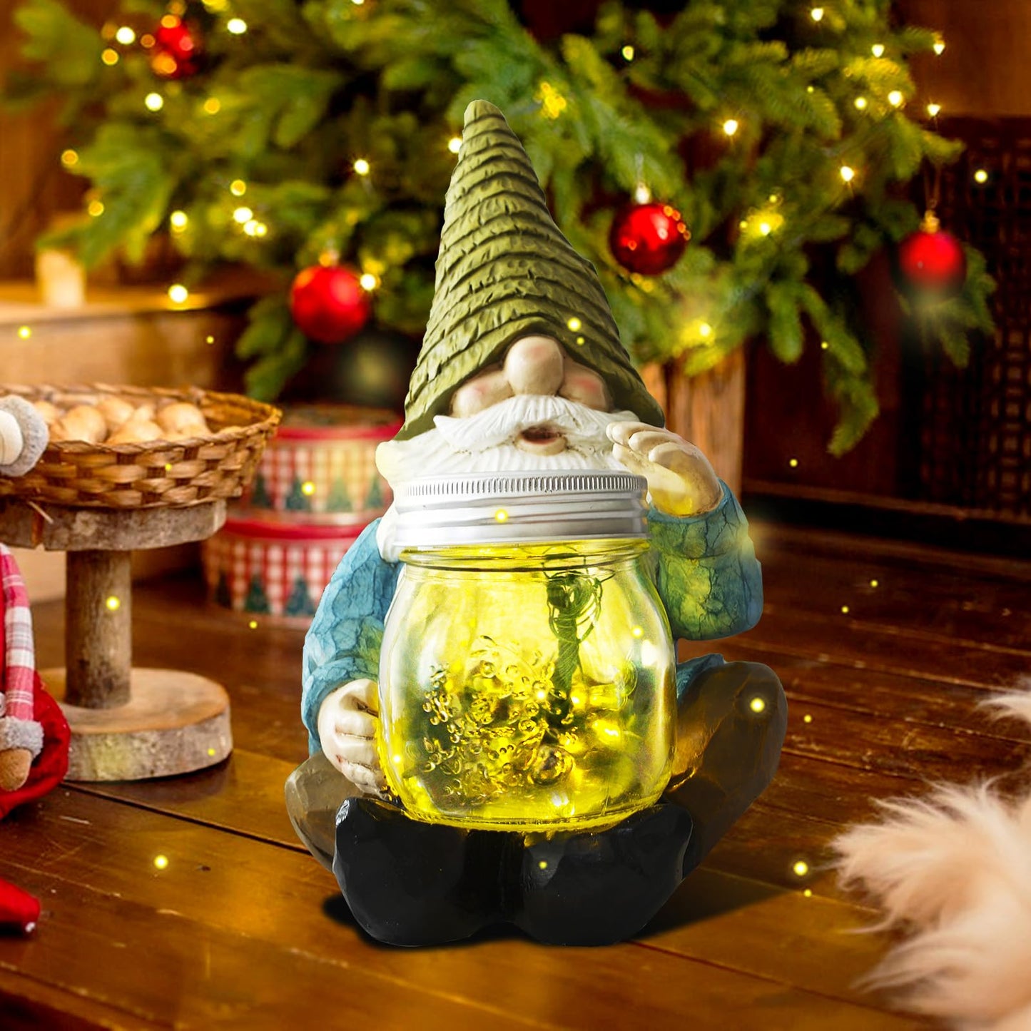 Vcdsoy Solar Firefly Jar Gnome Waterproof, Mother's Day,Birthday Housewarming Gifts for Mom Women,Large Garden Gnome Funny Solar Outdoor LED Lights Resin Statues 10.6" Lantern Figurines Decorations