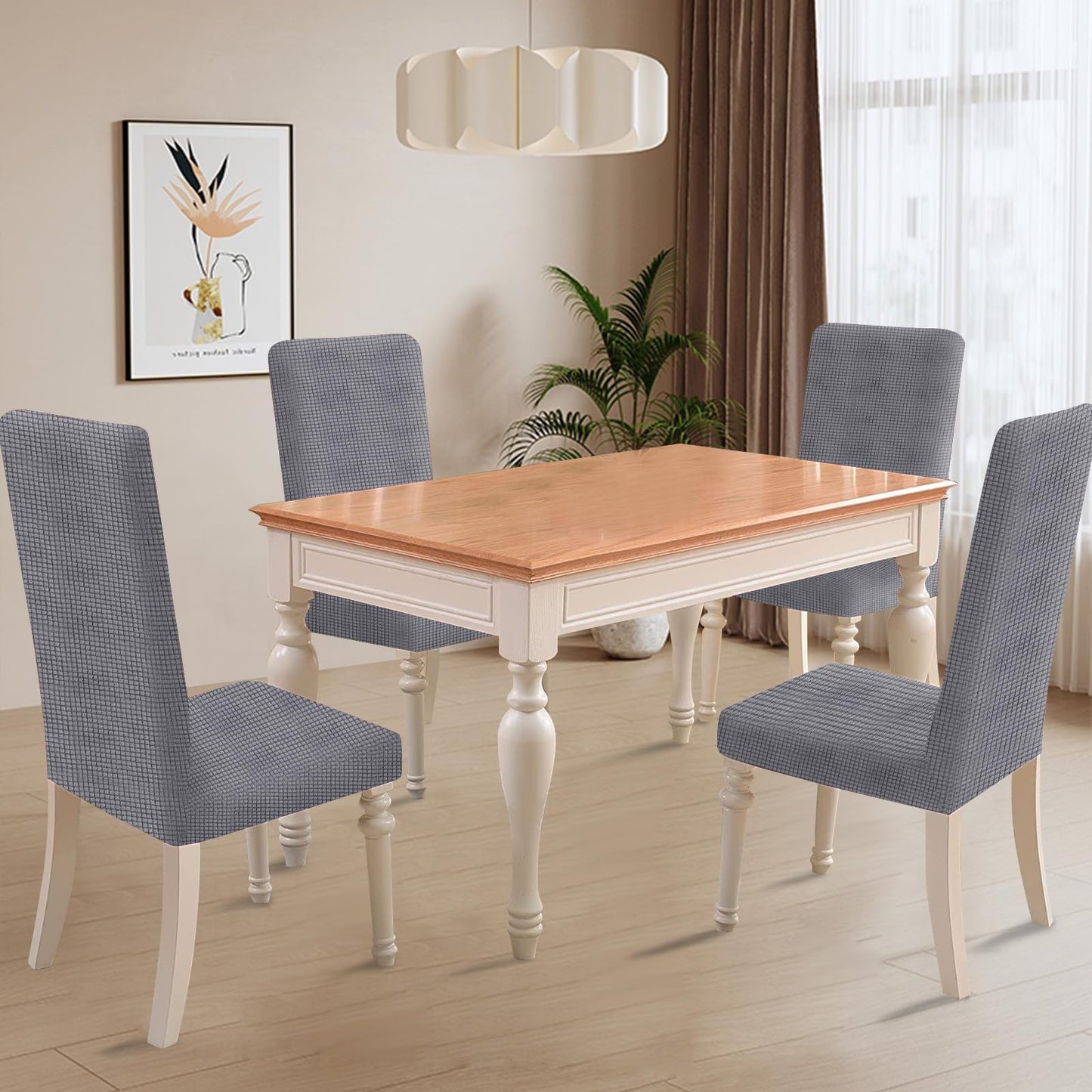 YSTELLAA Chair Covers for Dining Room Set of 4, Stretch Parson Chair Slipcovers Removable Washable Kitchen Chairs Seat Covers,Light Gray