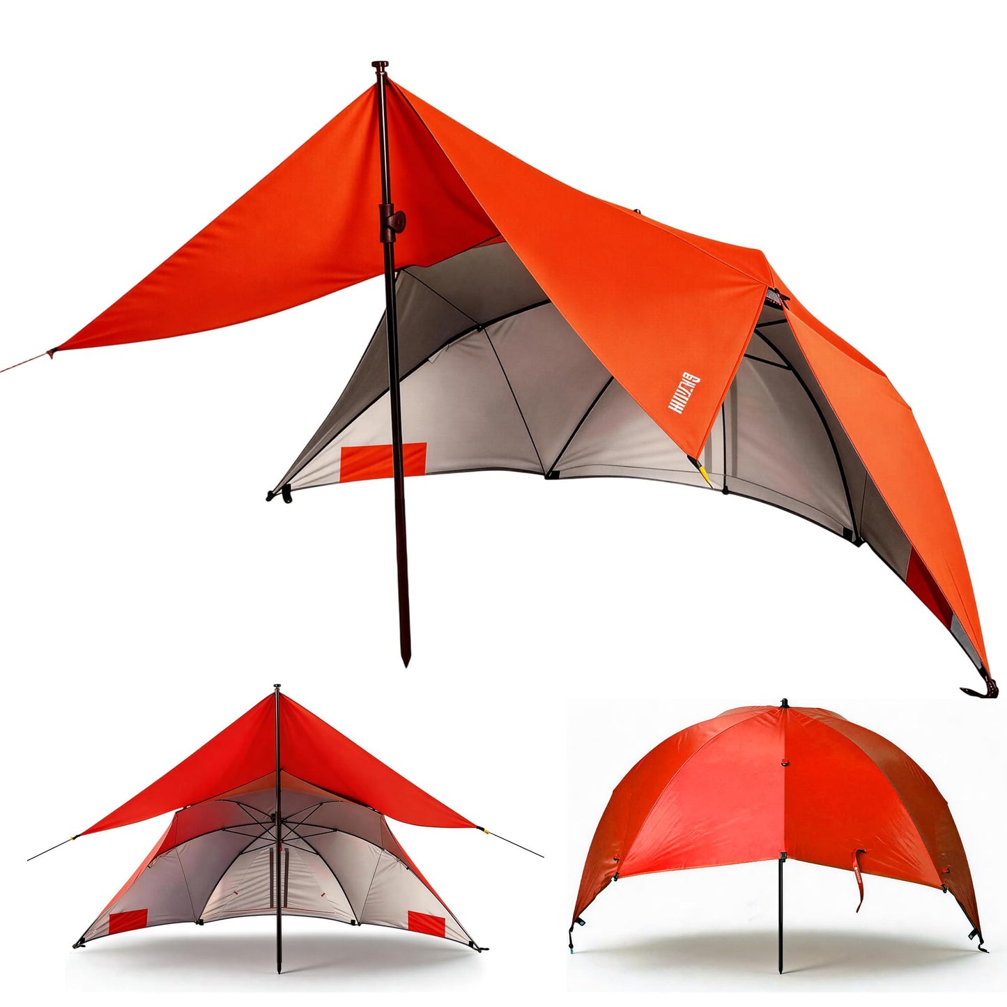 HOMEDEMO Beach Umbrella Tent (9.5ft, Red) with Fan Canopy, 3-in-1 Umbrella Shade Shelter for Beach, Picnic, Bleacher, Sports Games