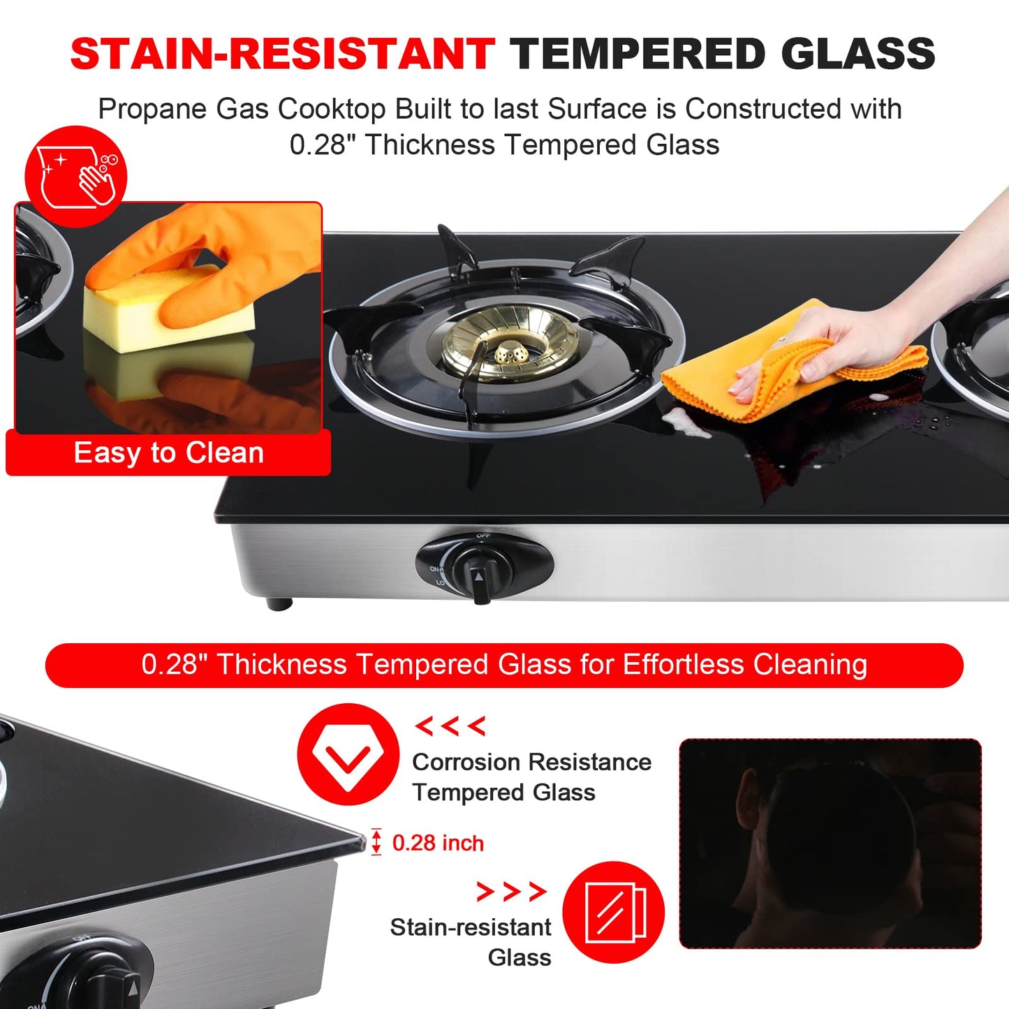 forimo Propane Gas Cooktop 2 Burners Gas Stove portable Tempered Glass Double Burners Stove Auto Ignition Camping Double Burner LPG for RV,Apartments,Outdoor