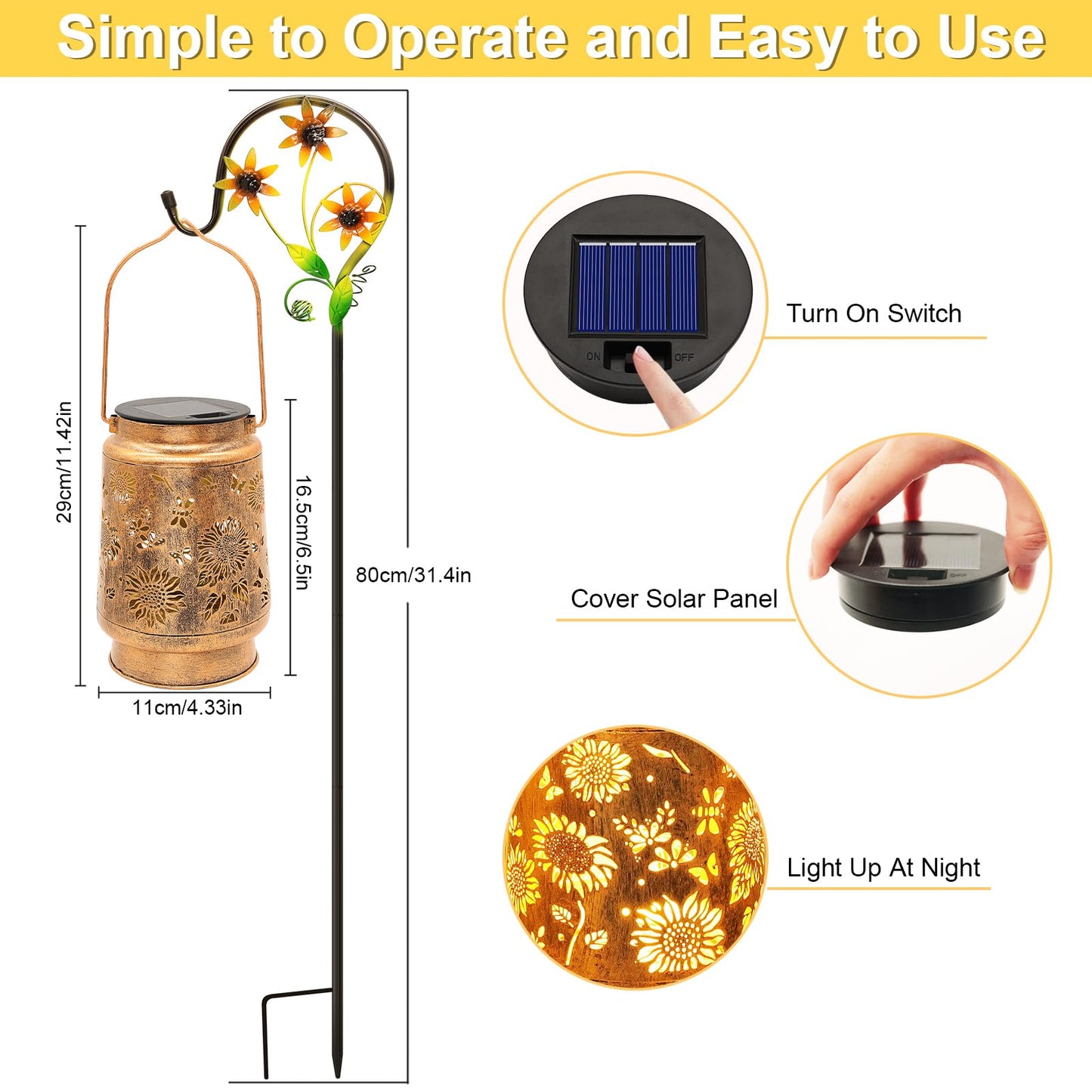 Sunflower Solar Lanterns Outdoor Waterproof, Mothers Day Gifts for Women Mom Grandma, Metal Hanging Lantern Solar Lights LED Decoration with Shepherd Hook Outside for Yard, Patio, Porch, Garden Decor