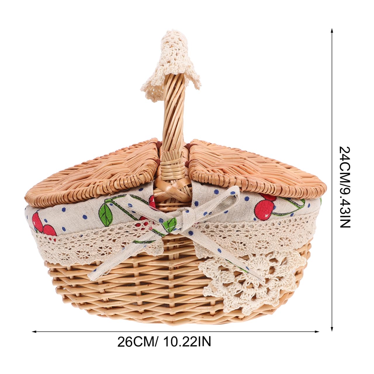 Wicker Picnic Basket with Handle and Lid: Small Handheld Rattan Woven Easter Eggs Collecting Storage Basket for Eggs Fruit Vegetable Picnic Camping and Kitchen Decor 10.23 X 9.44 X 7.28 Inches