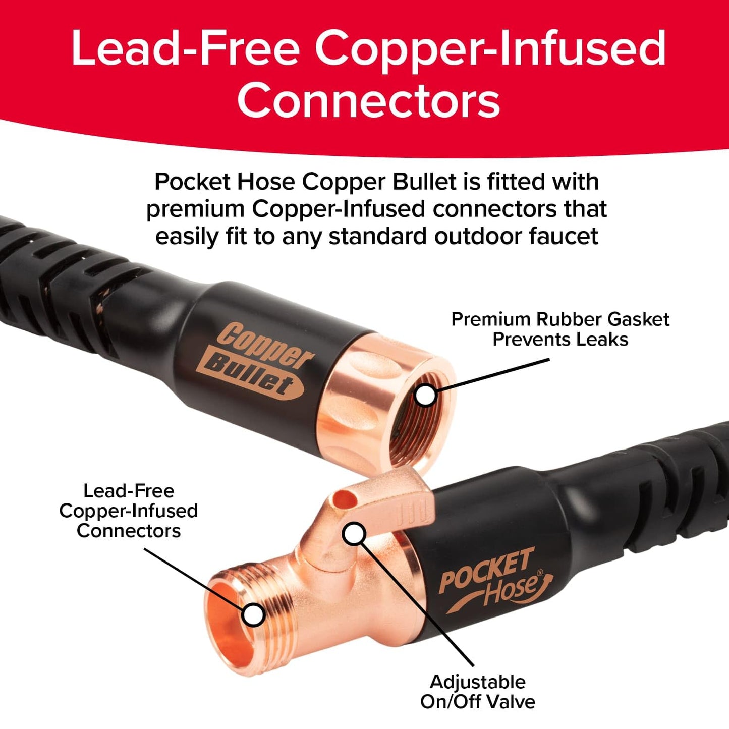 Pocket Hose 100 FT Copper Bullet Expandable Garden Hose w/10 Pattern Thumb Spray Nozzle AS SEEN ON TV 650psi 3/4 in Patented Lead-Free Ultra-Lightweight Solid Copper Anodized Aluminum