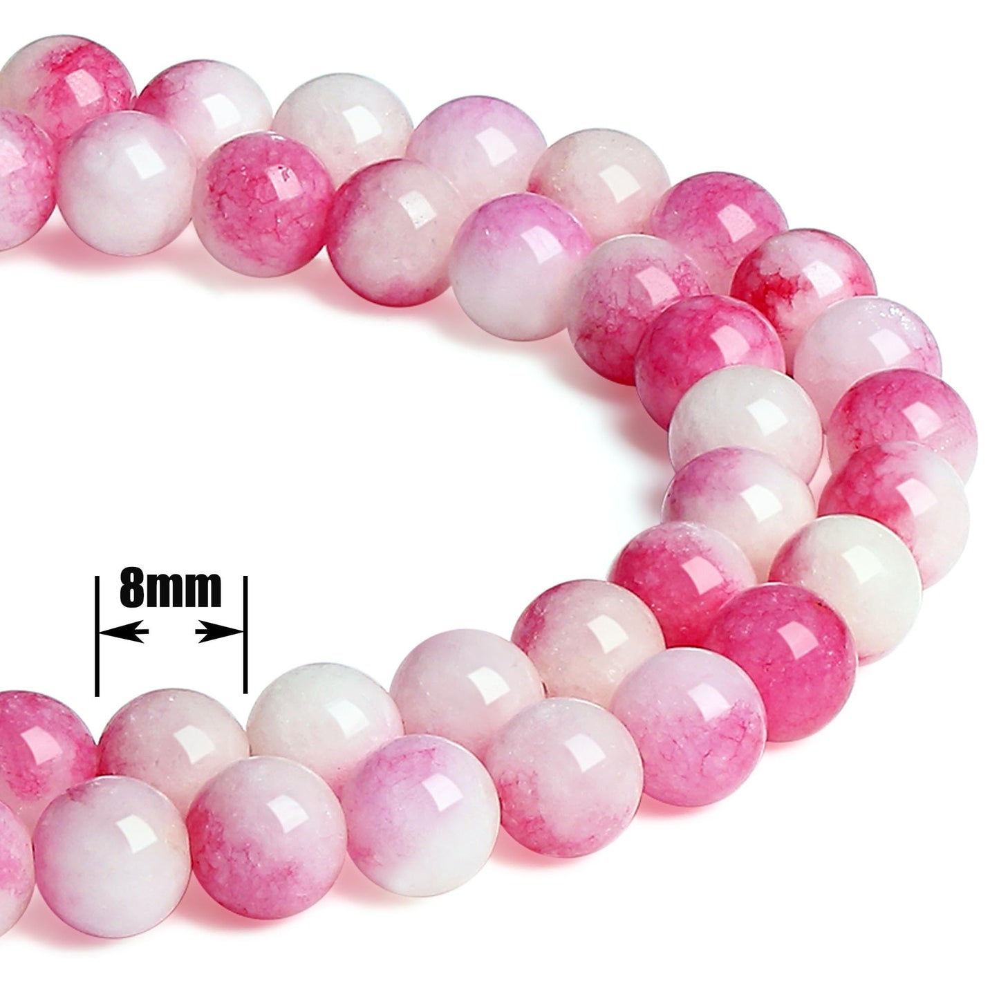QINJIEJIE 100pcs Pink Tourmaline Jade Natural Stone Beads 8mm Round Loose Gemstone for Bracelet Necklace Earrings Jewelry Making - Polished Pink Crystal DIY