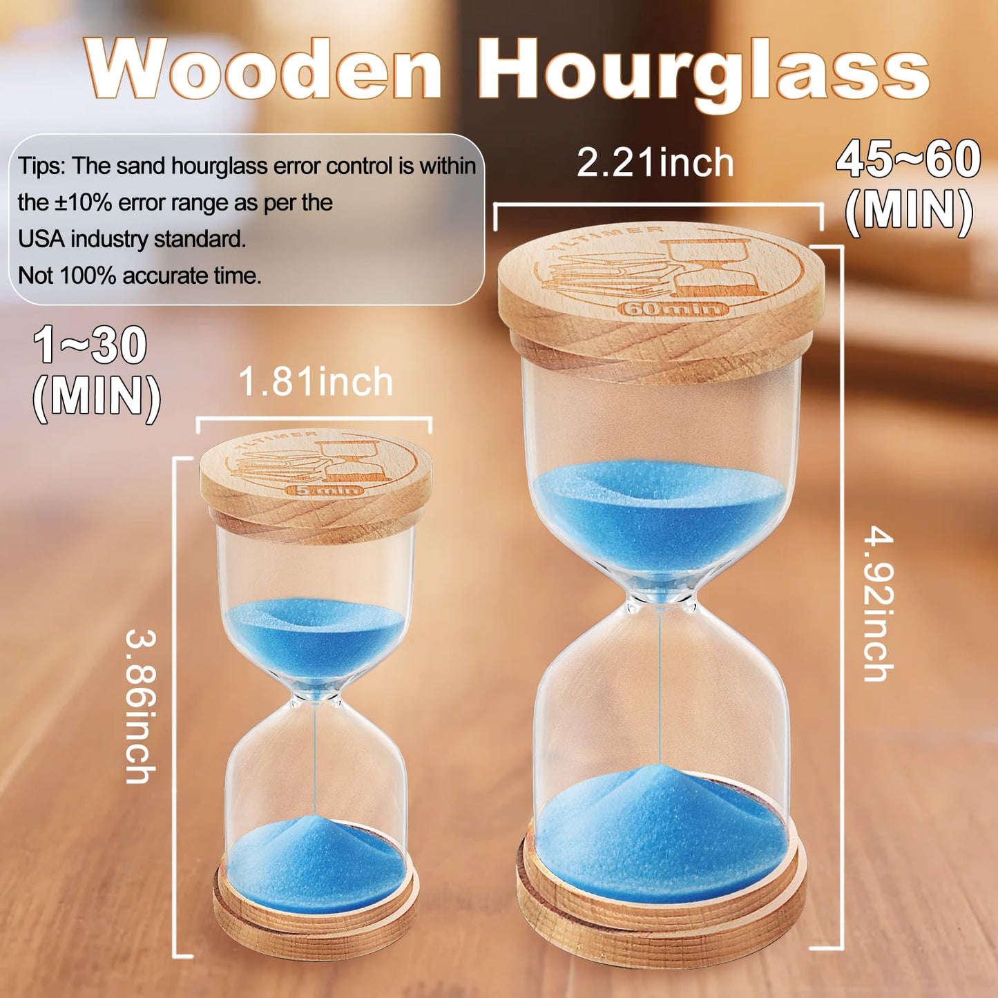 10 Minute Sand Timer, Wooden Blue Sand Clock for Kids, Small Hourglass,Reloj De Arena,Sandglass 10 Min for Classroom,Game,Decorative (Blue)