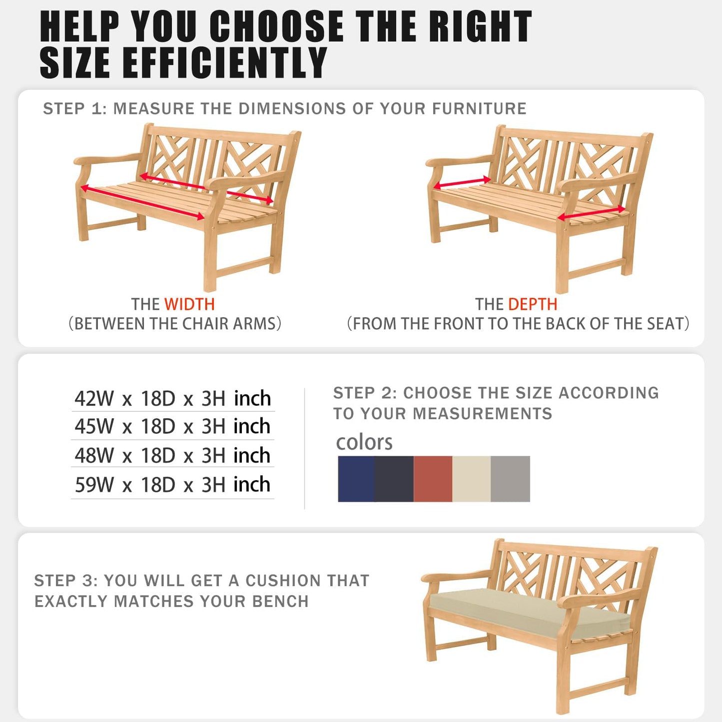 Favoyard Outdoor Bench Cushion 59 × 16 Inch Waterproof & Color Resistant Patio Benches Cushions for Garden Loveseat Swing Couch Furniture with Handle, Removable Cover and Adjustable Straps, Beige