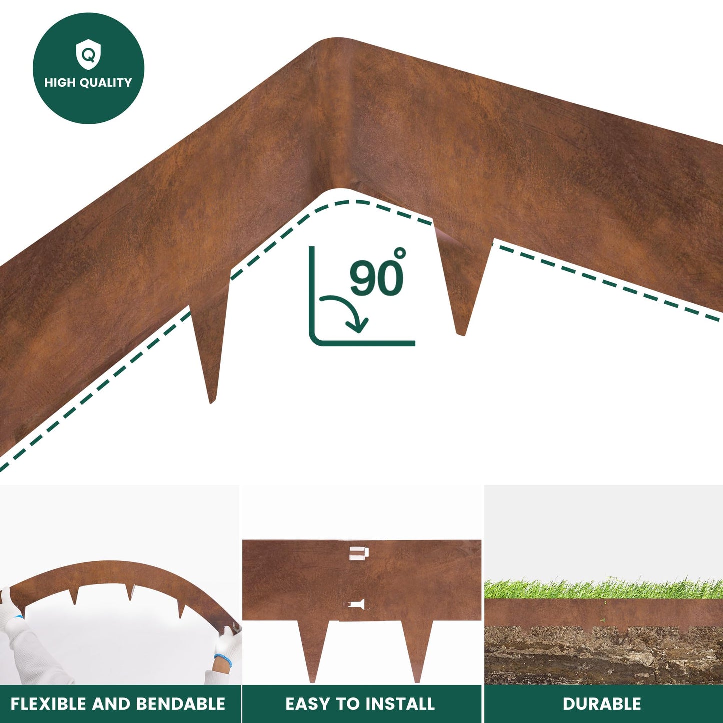 PROWORX Corten Steel Rust Landscape Edging Border, 5 Pack 42”L x 7”H Weather Resistant Bendable Metal Garden Lawn Edging for Landscaping, Yard Pathway (16.5 Ft Total)