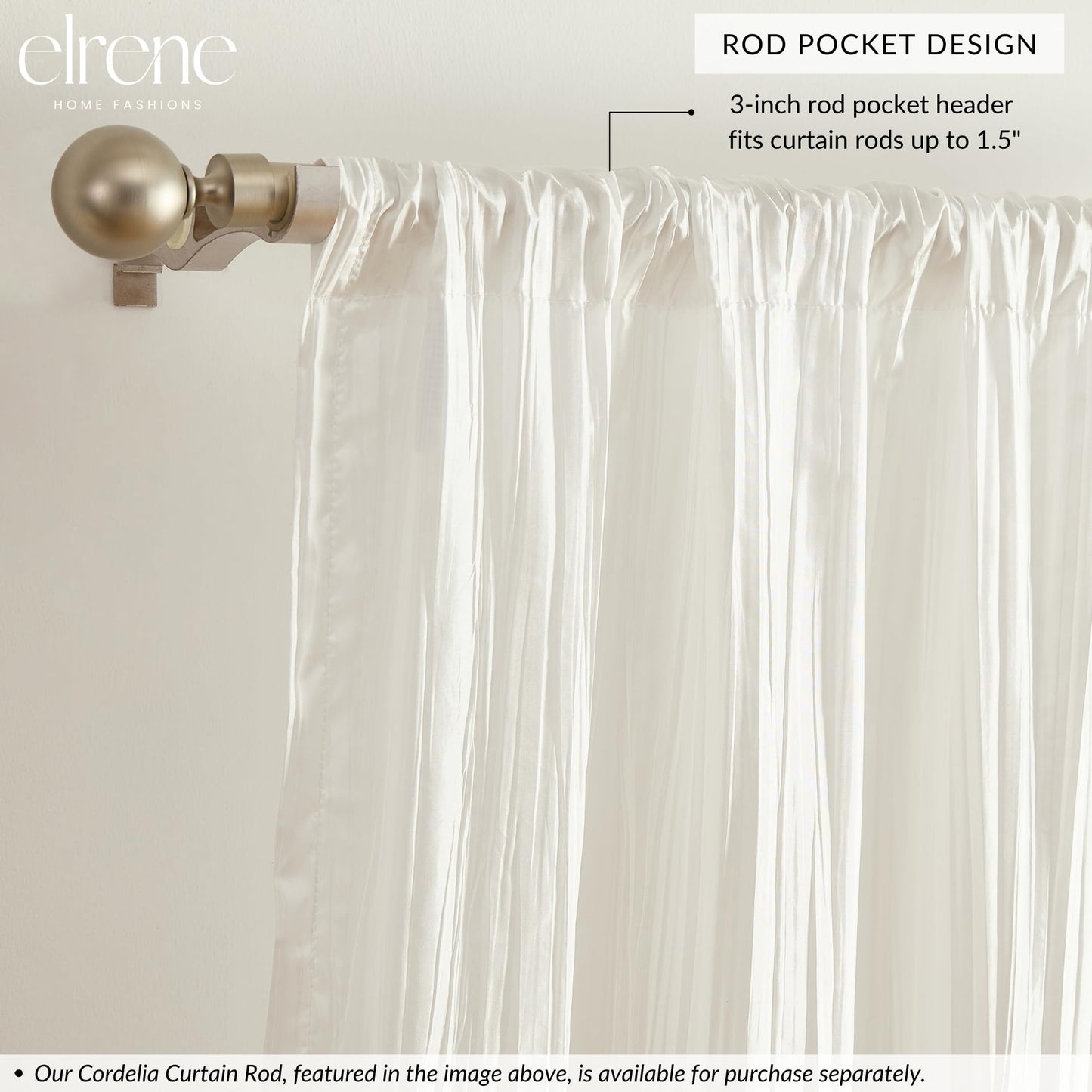 Elrene Home Fashions Athena Faux Crushed-Silk Window Curtain Panel and Valance Set, 52"x95" (2 Panels) & 1 Valance, White