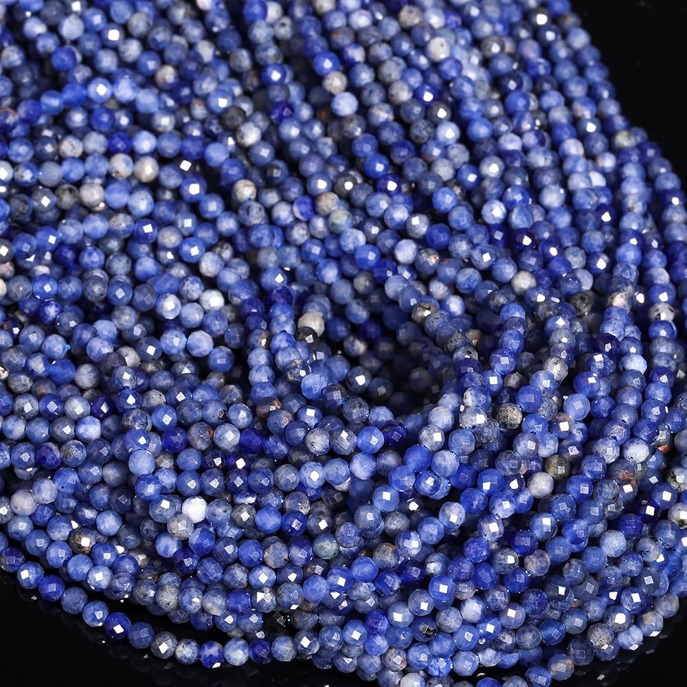 Song Xi 120pcs 3mm Natural Old Blue Sodalite Gemstone Beads Faceted Round Loose Stone Beads for Jewelry Making (1 Strand)