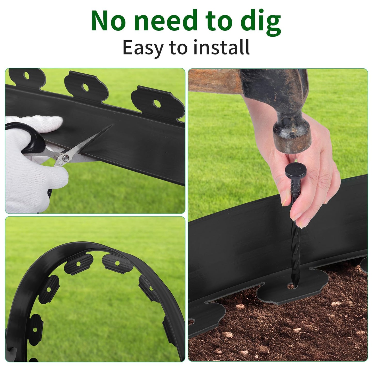 AggFencer 4 in x 25 Ft Garden Landscape Edging, No Dig Garden Edging Border Kit with 46 Pcs Spikes for Flower Bed Lawn Yard Grass Black