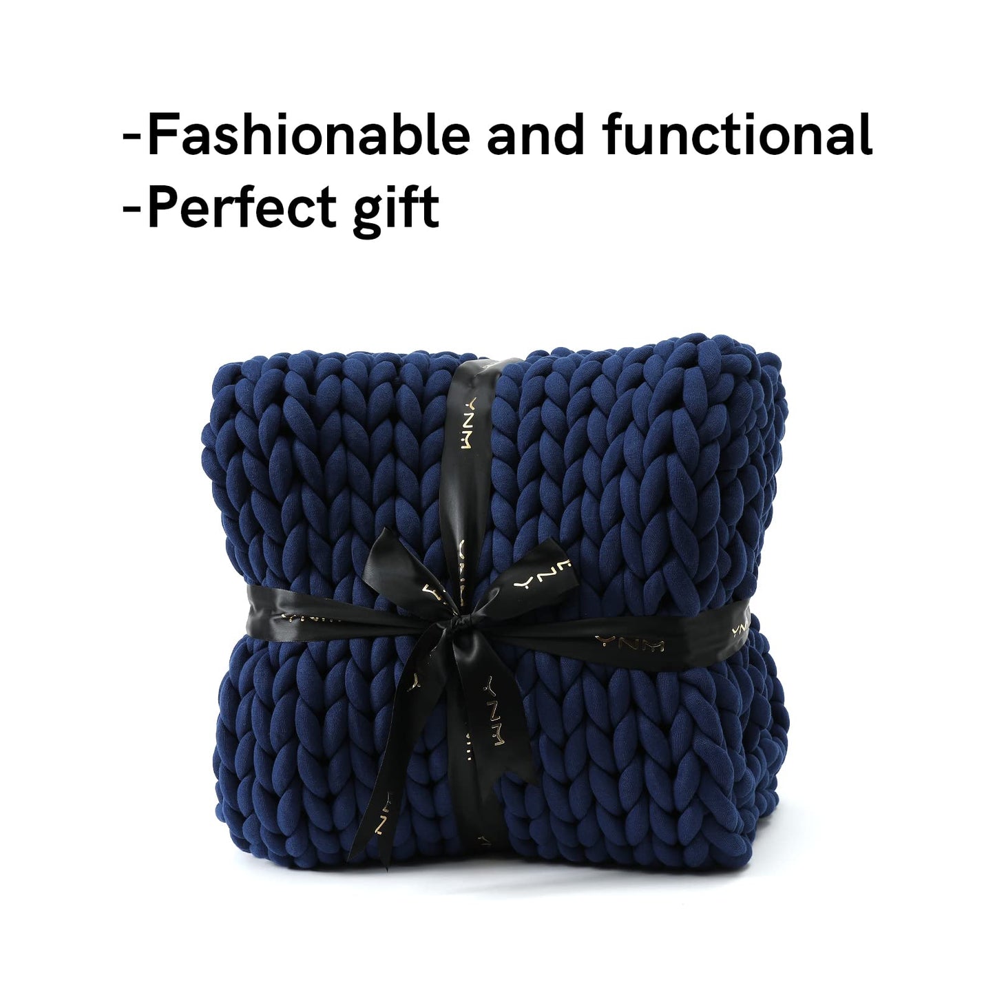 YnM Weighted Blanket, Handmade Chunky Knitted Design, Soft and Cozy, Temperature Regulating and Breathable, Machine Washable Throw for Sleep or Home Decor (Prussian Blue, 50x60 Inch, 10lbs)