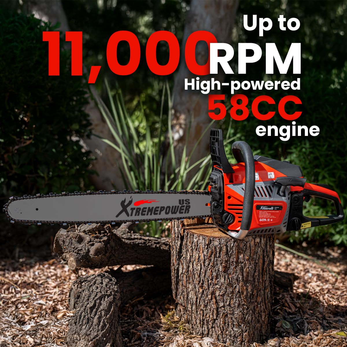 XtremepowerUS 22" Gas Chainsaw 58cc Gas Engine Wood Cutting Aluminum Gasoline Gas 2-Stroke Chainsaw Cutting Wood Cutter Industry Engine Motor EPA