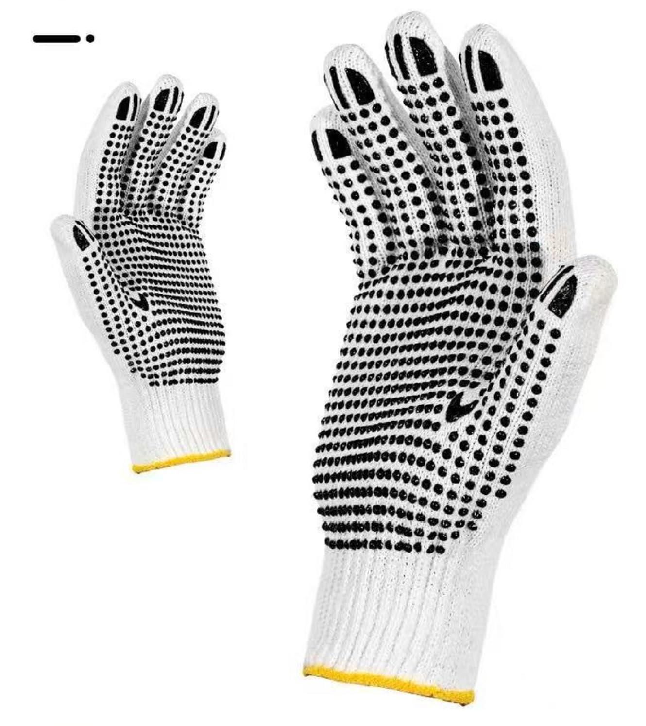 Safety Work Gloves with Anti-slip Dots 12 Pairs White Polyester Knitted Gloves for Garage Warehouse Painter Mechanic Industrial Gardening Construction (Black)