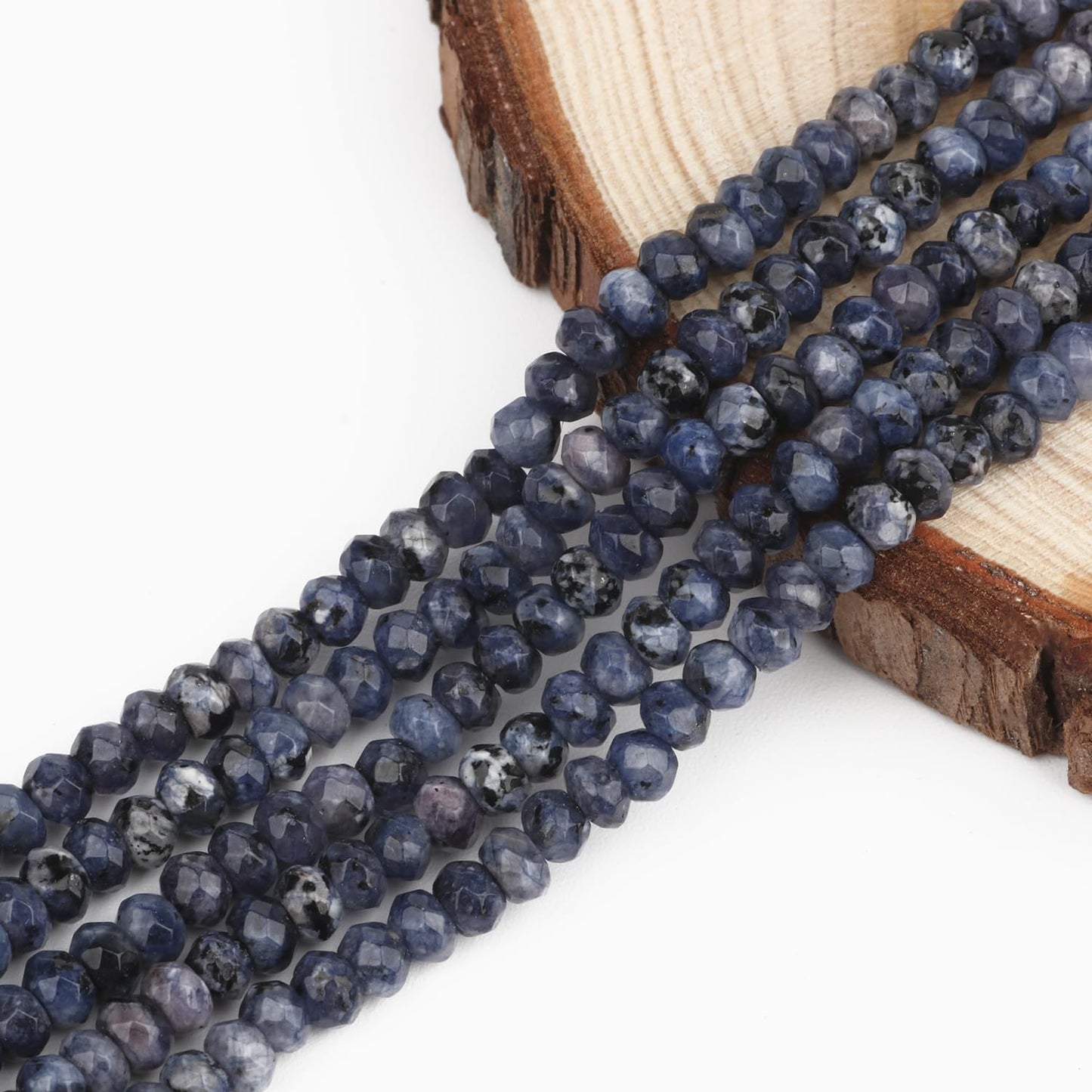 2 String 220PCS 3x5mm Natural Blue Color Speckled Beads for Jewelry Making, Songxi Facted Loose Gemstone Beads for DIY Bracelet Necklace Making Supplies with Energy Healing Chakra Power