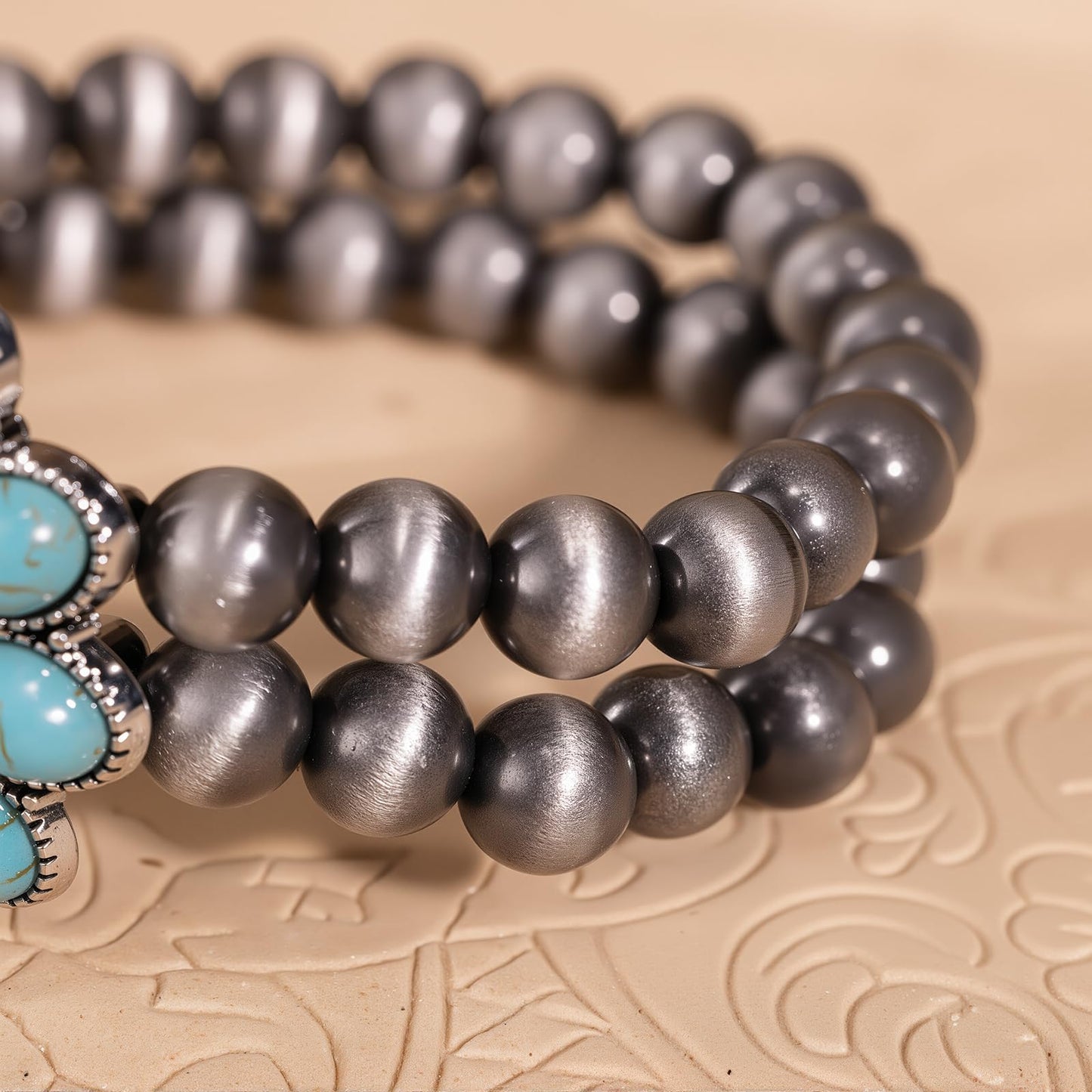 Montana West Rustic Couture's Jewelry Western Navajo Beaded Turquoise Cuff Bangle Bracelets Bohemian Vintage Elastic Bracelet for Women Cowgirl RCW-WH05TQ