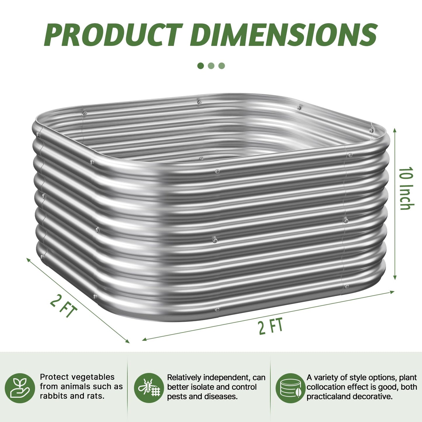 OZMSHF 4 Pcak 2x2FT Raised Beds for Gardening, Corrugated Galvanized Steel Raised Garden Bed, Outdoor Metal Above Ground Garden Bed for Vegetables and Flowers-2x2FTx10Inch